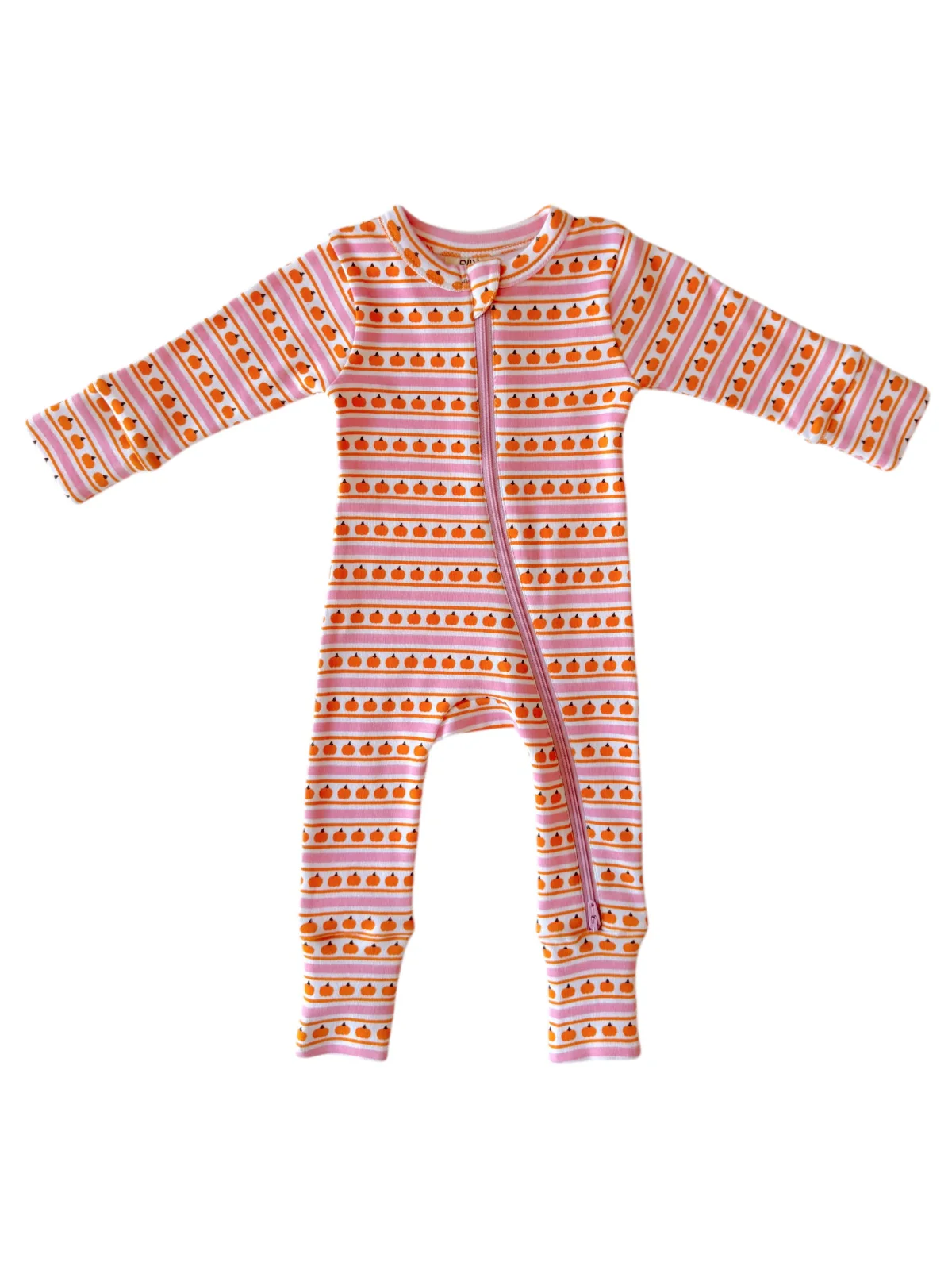 Pumpkin Stripe Pink / Organic 2-Way Zip Romper - Image 4