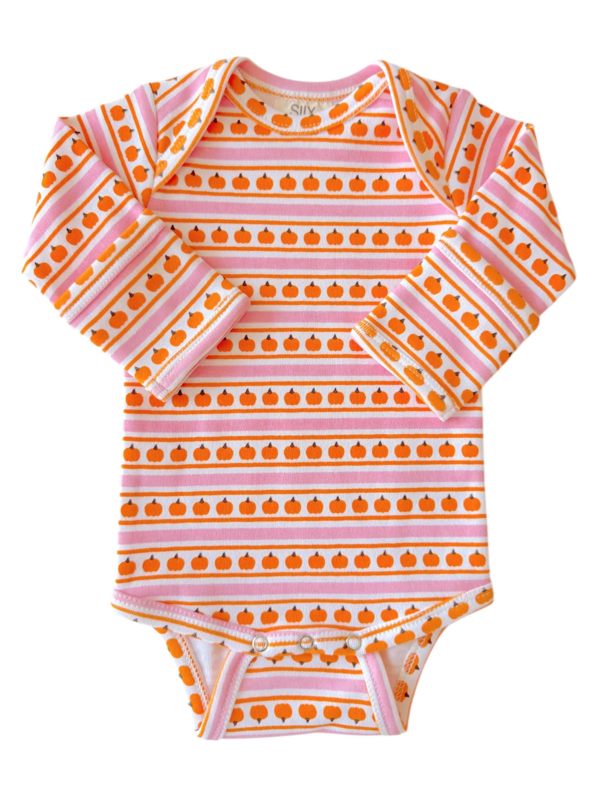 Pumpkin Stripe Pink / Organic Long Sleeve Bodysuit - Image 2