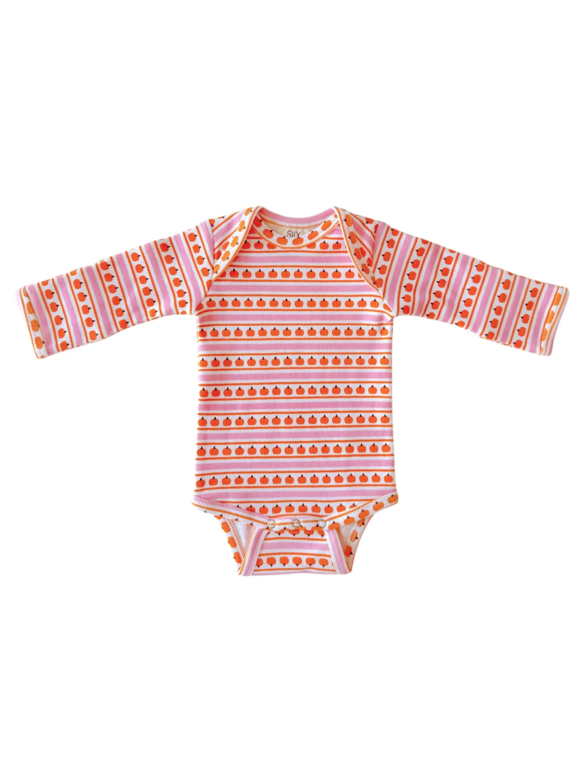 Pumpkin Stripe Pink / Organic Long Sleeve Bodysuit - Image 3