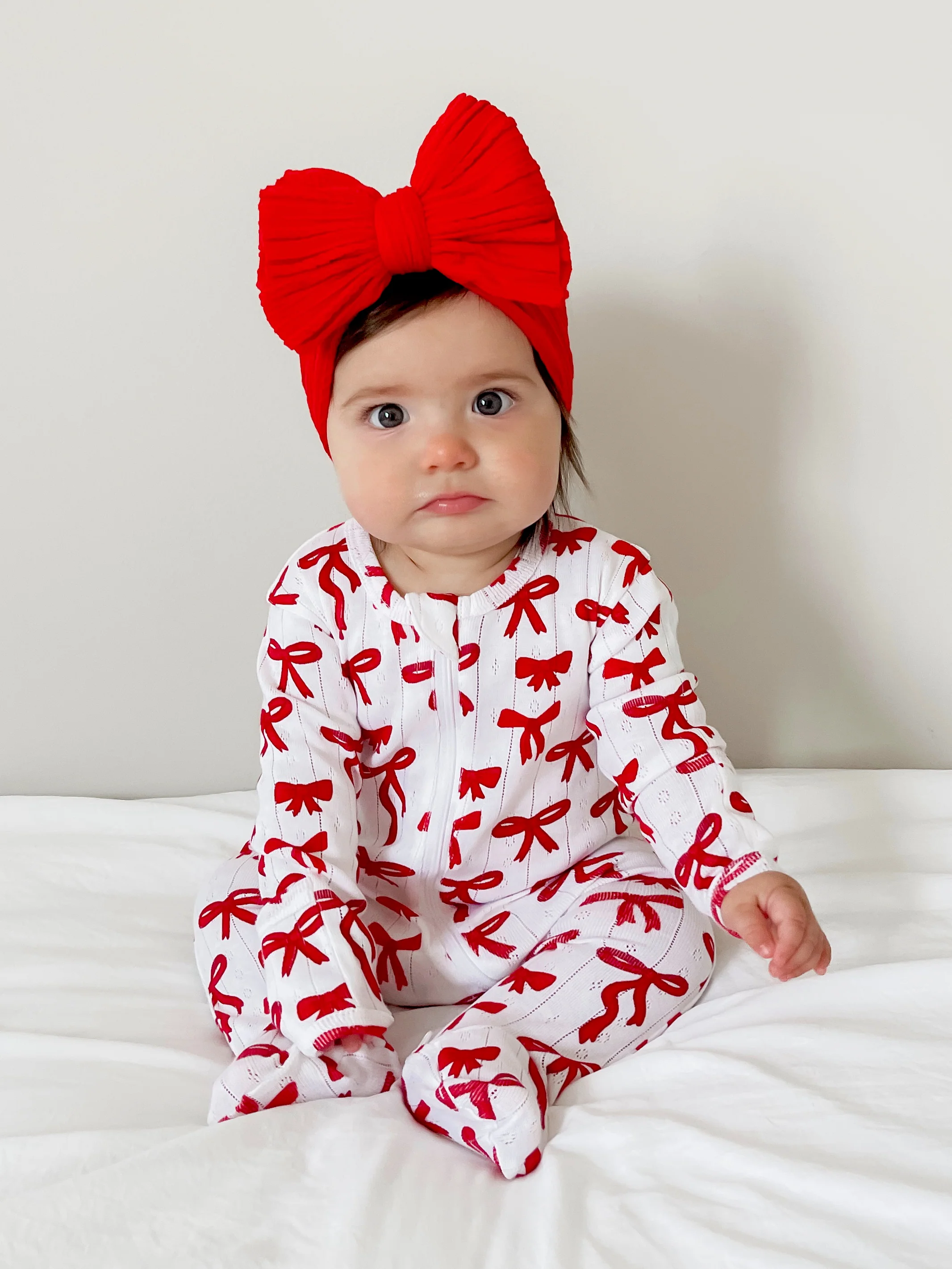 Red Bows / Organic Pointelle 2-Way Zip Footie - Image 5