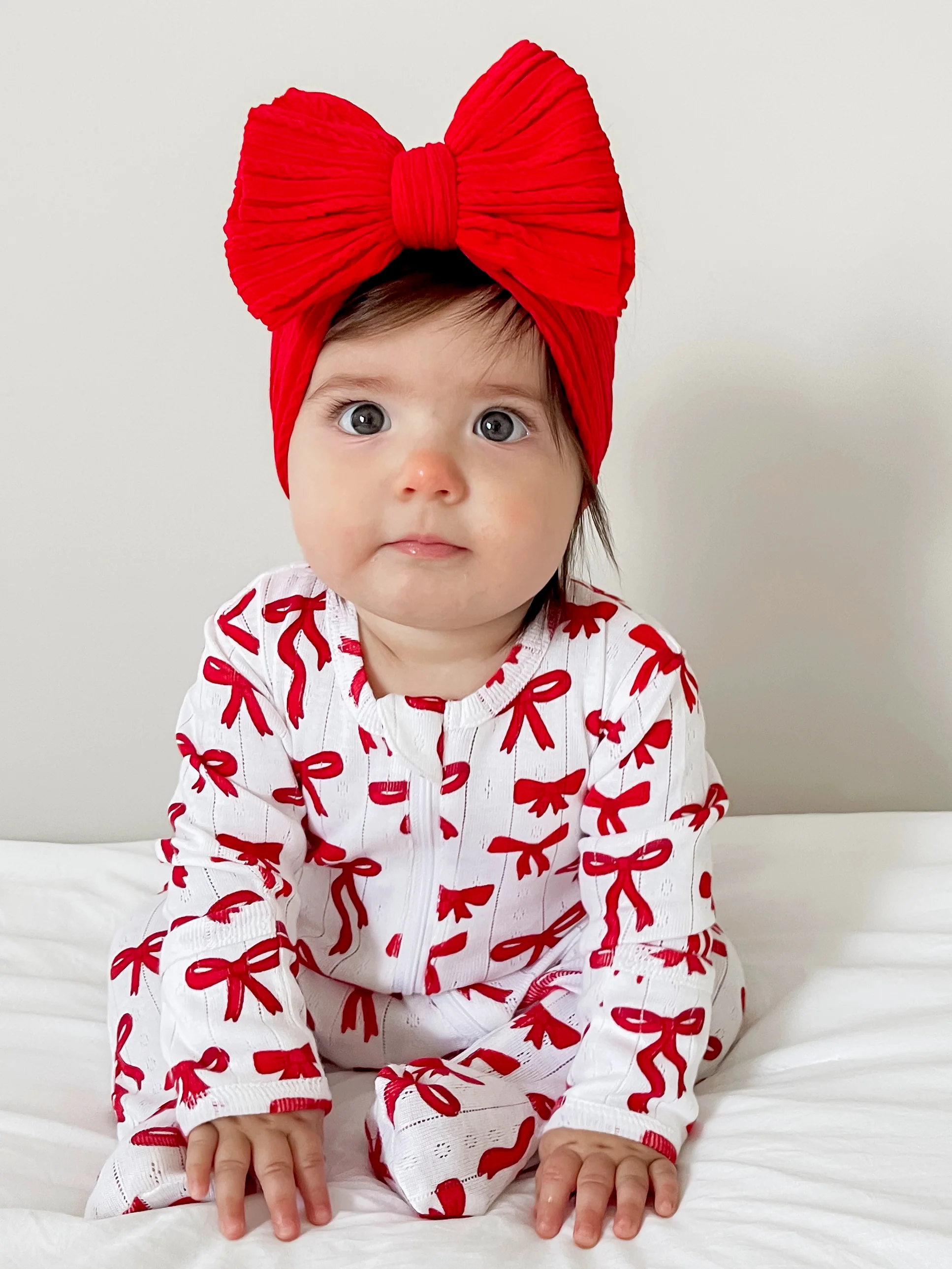 Red Bows / Organic Pointelle 2-Way Zip Footie - Image 7