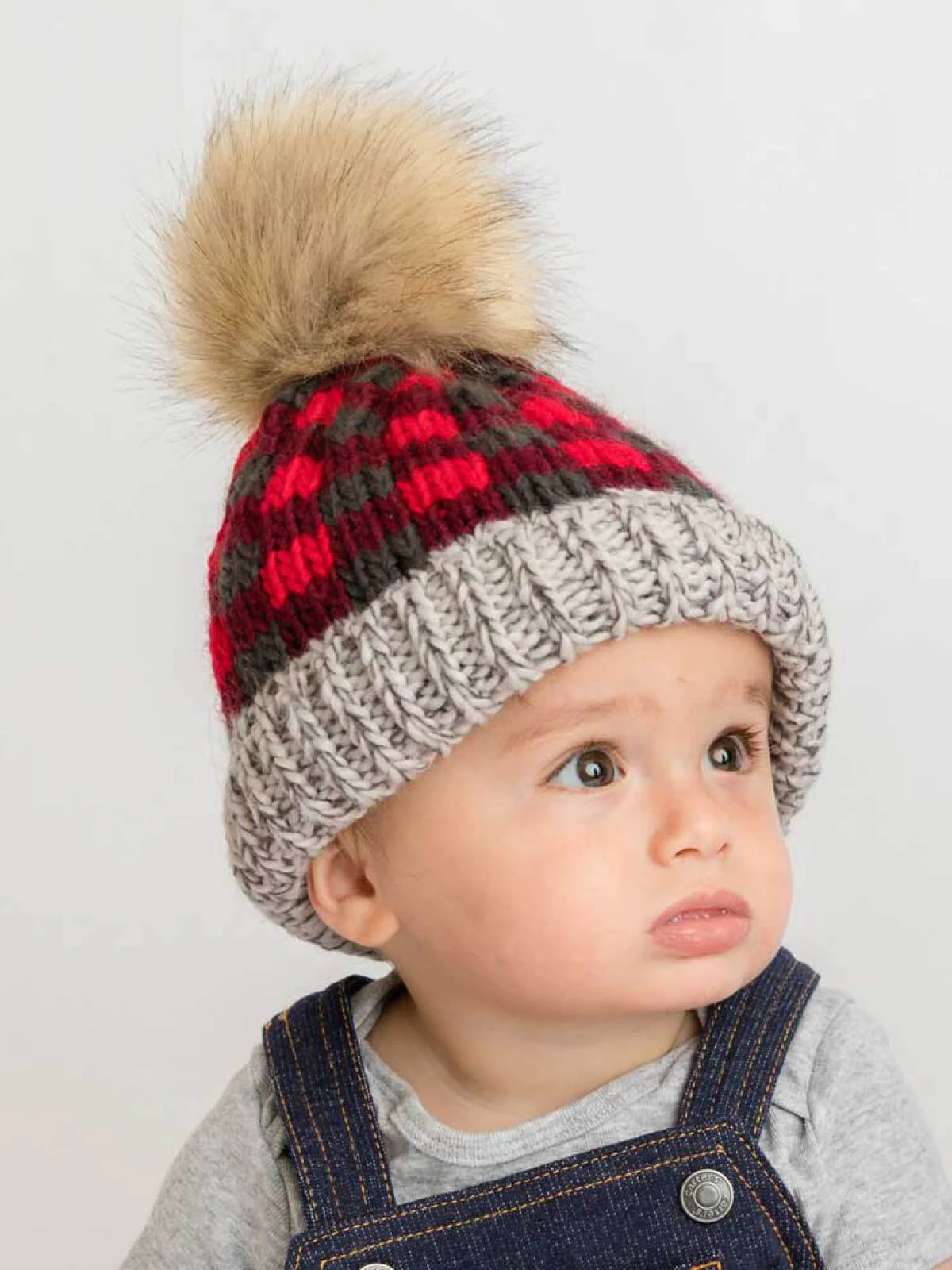 Red Buffalo Check Fur Pom Hat - Image 3