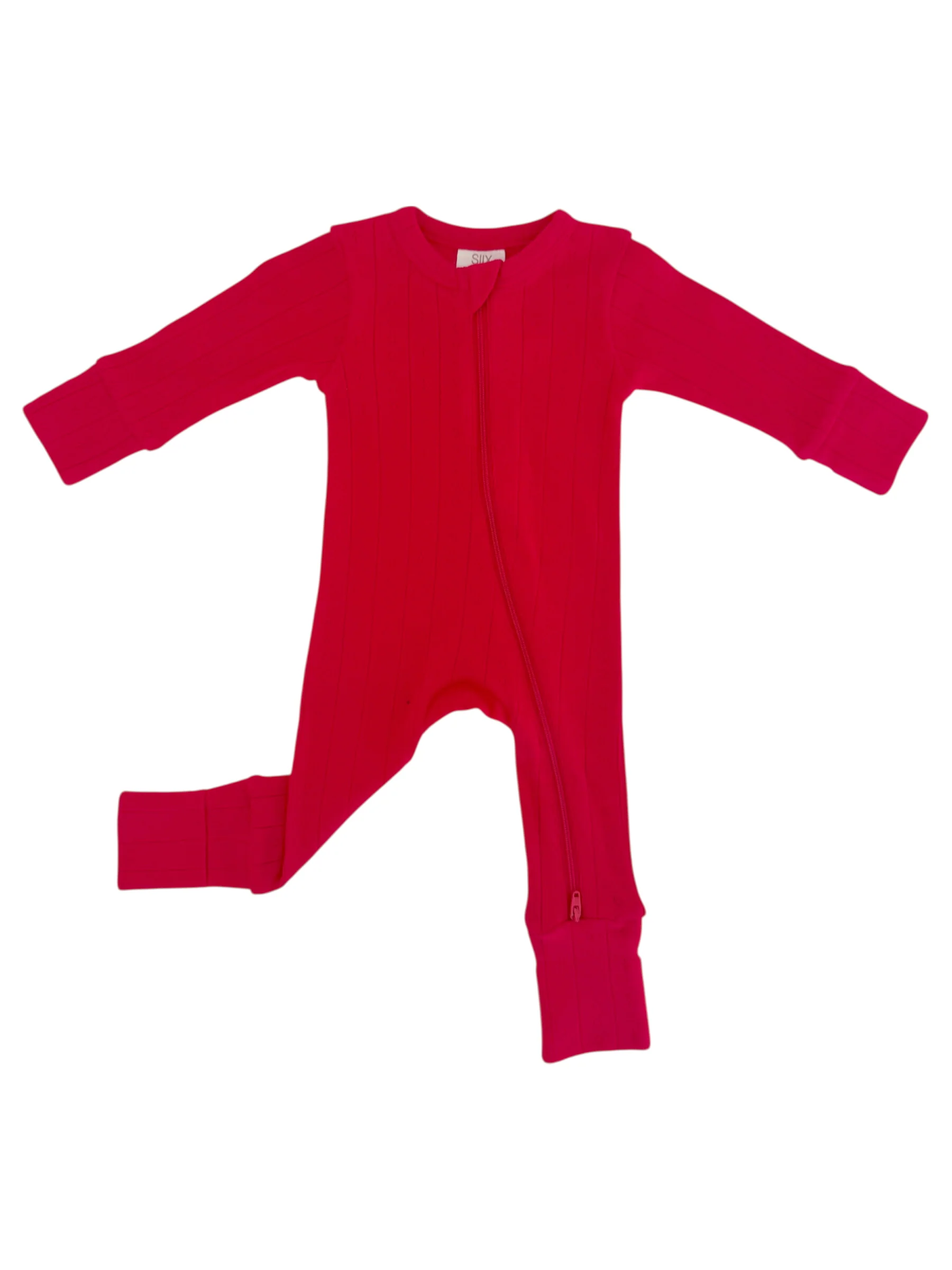 Red / Organic Pointelle 2-Way Zip Romper - Image 5