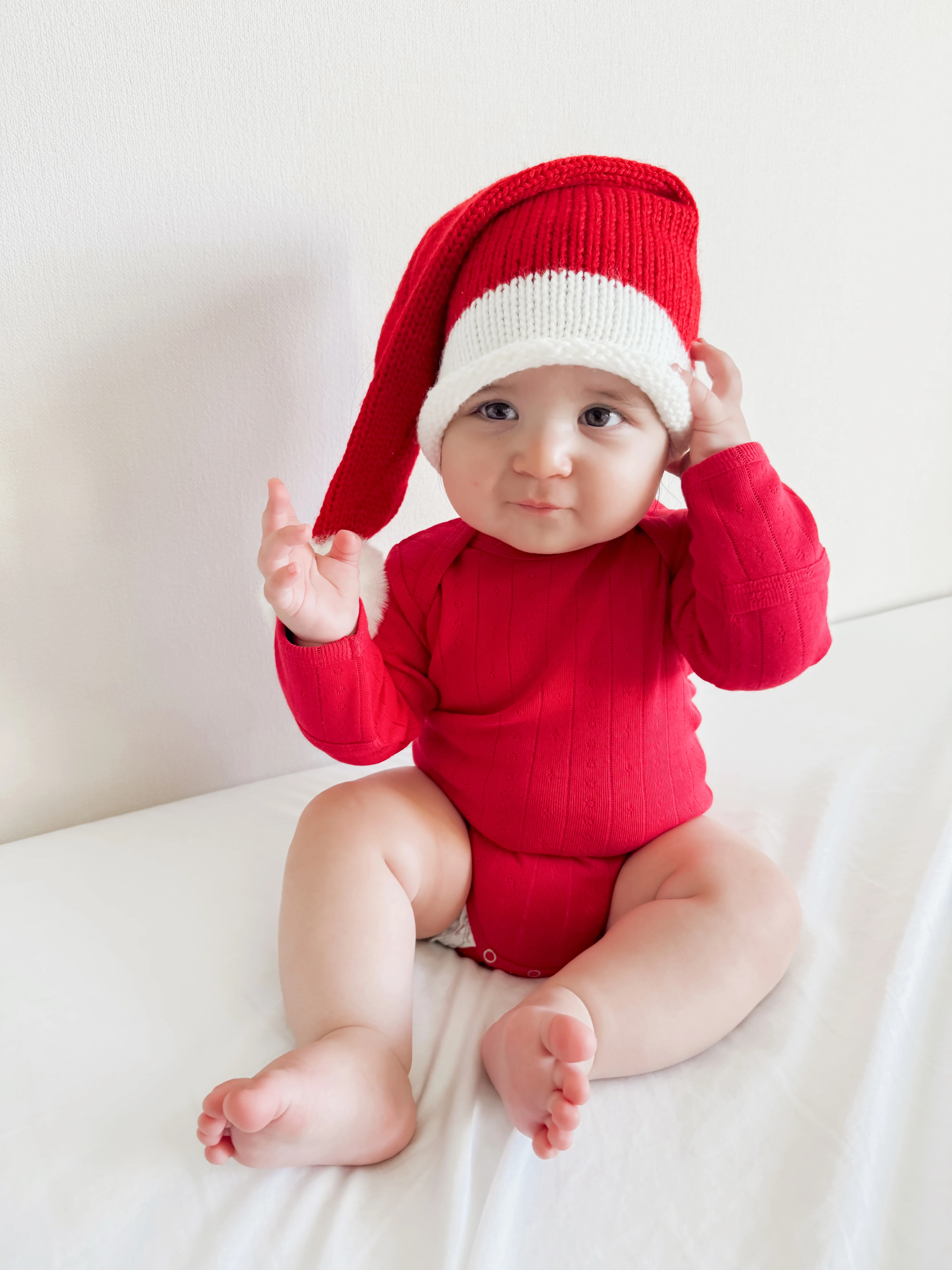 Red / Organic Pointelle Long Sleeve Bodysuit - Image 3