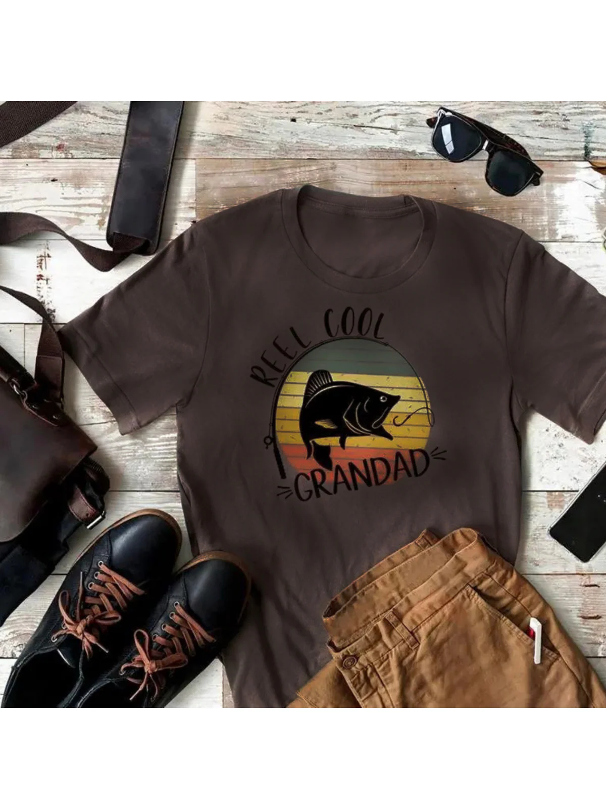 Reel Cool Grandad Graphic Tee, Brown