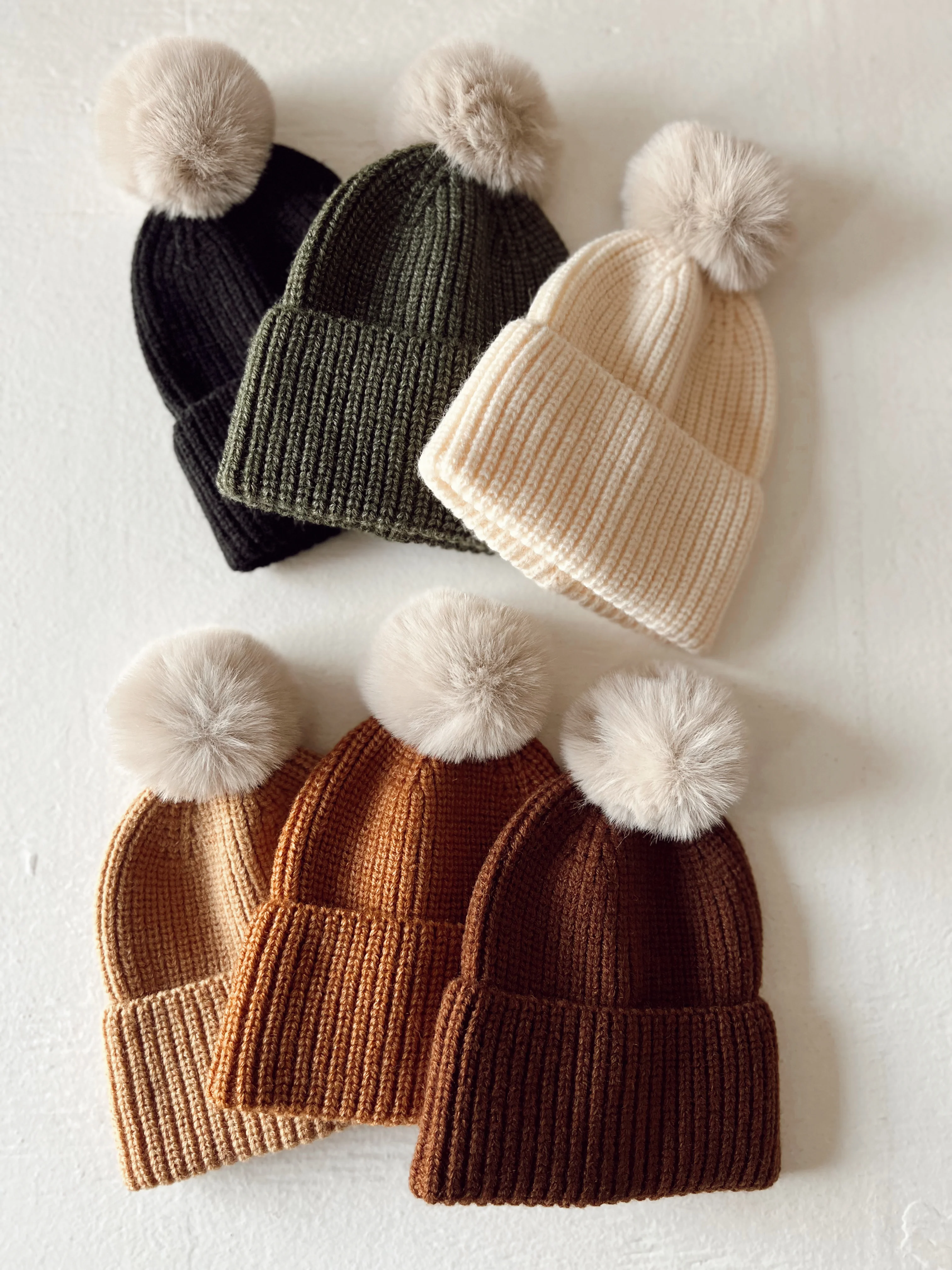 Rib Knit Fur Pom Hat, Saddle - Image 4