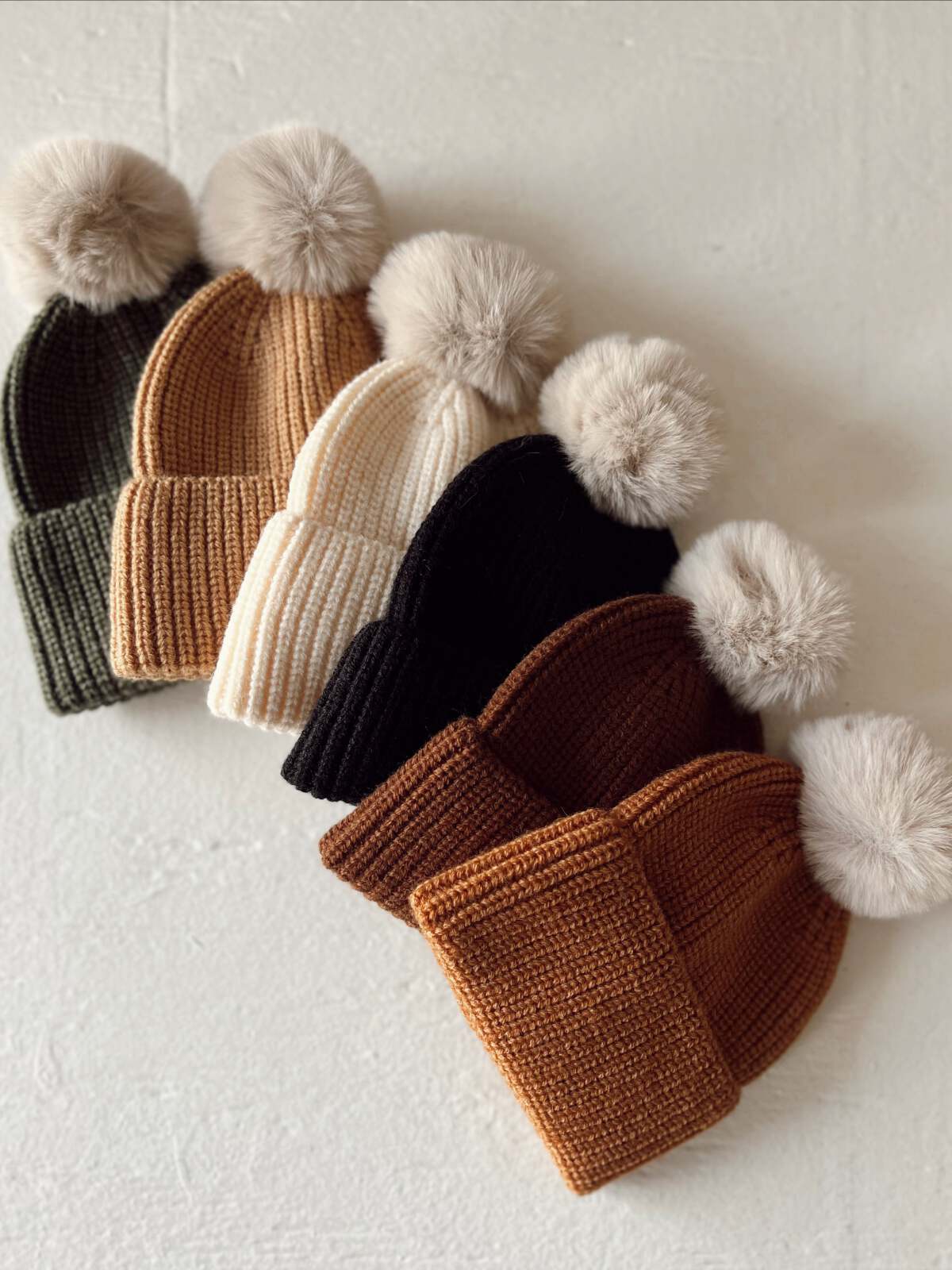 Rib Knit Fur Pom Hat, Saddle - Image 7