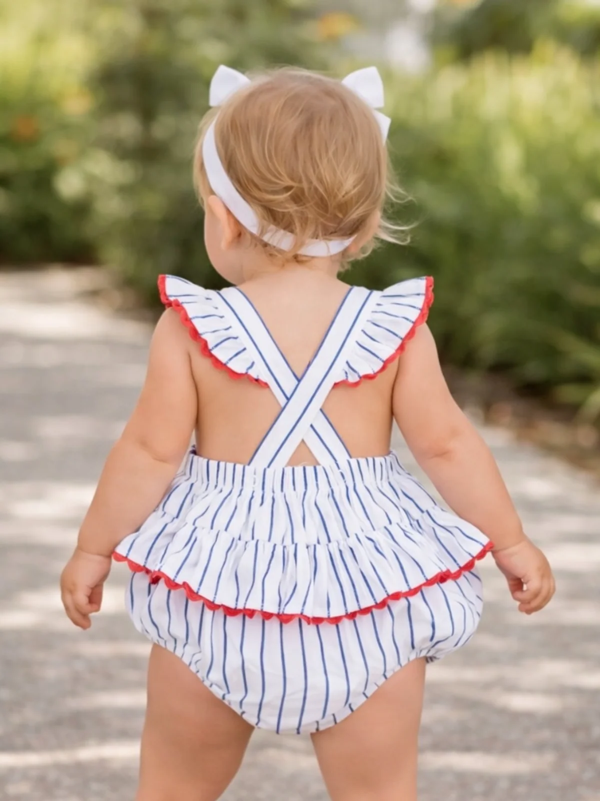 Ric Rac Ruffle Sunsuit, Baseball Stripe - Image 3