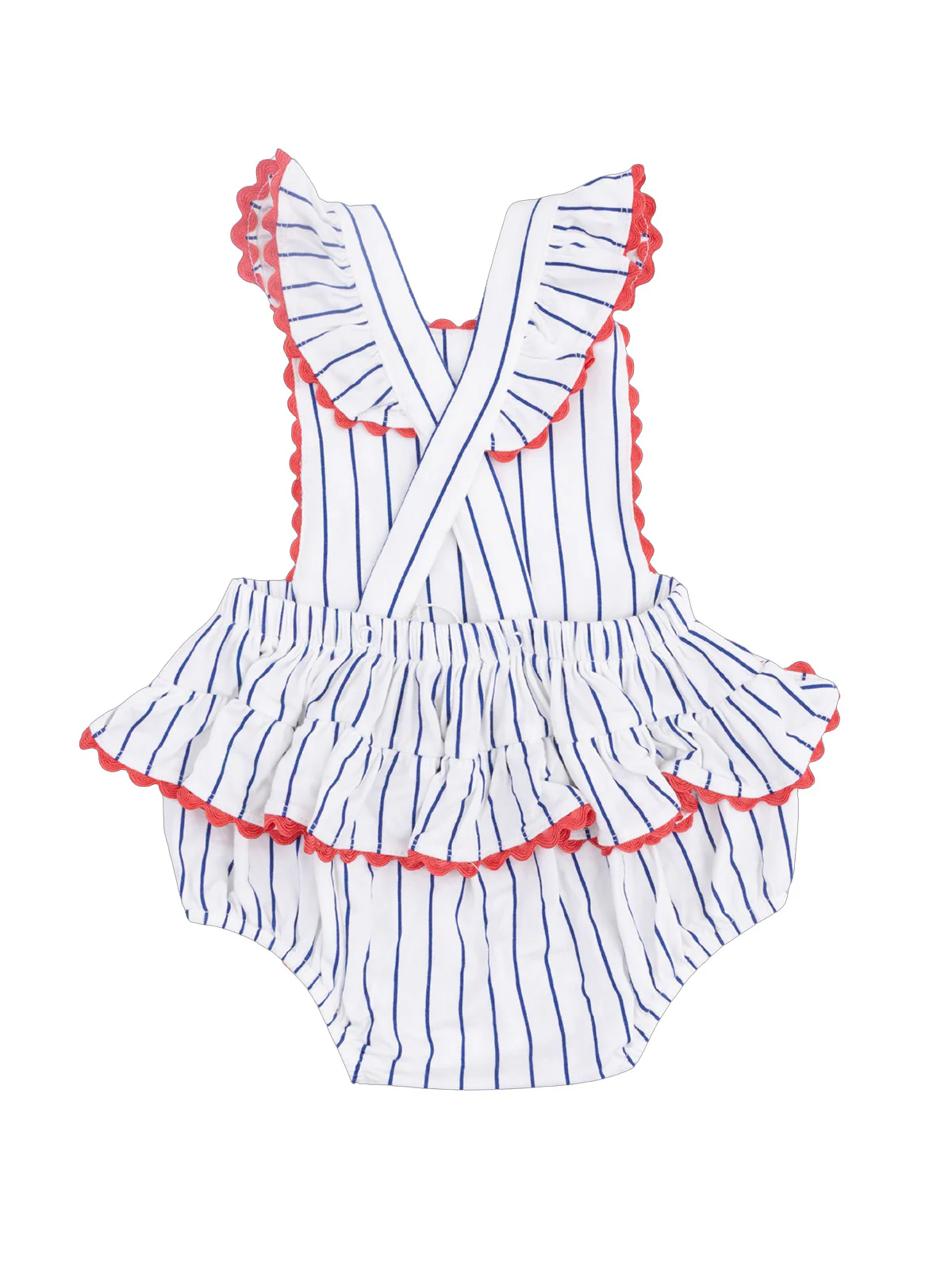 Ric Rac Ruffle Sunsuit, Baseball Stripe - Image 5