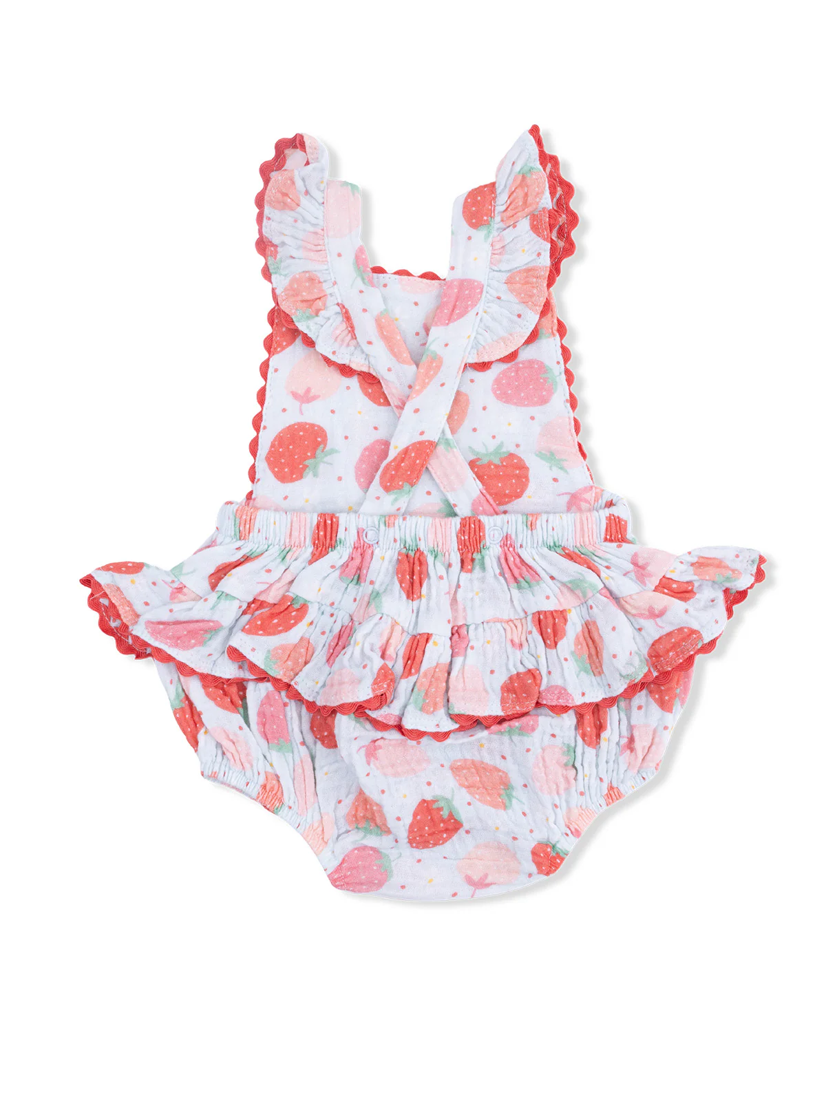 Ric Rac Ruffle Sunsuit, Strawberry Bliss - Image 3
