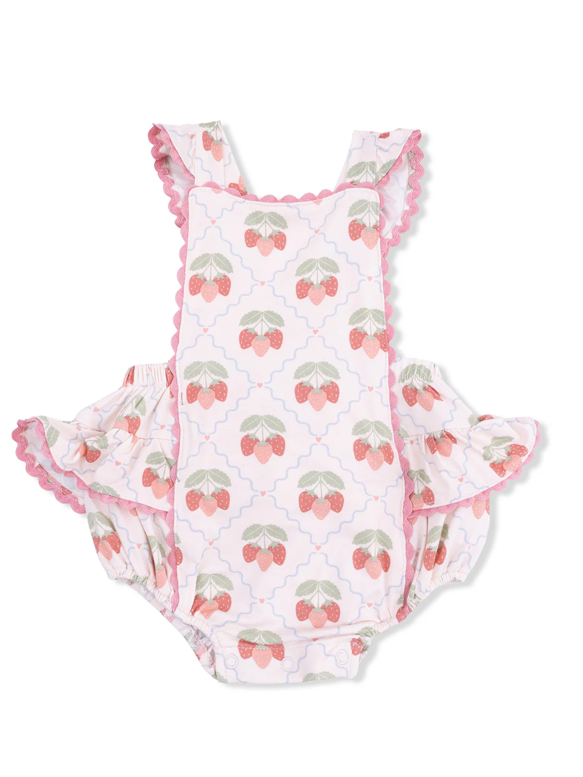 Ric Rac Ruffle Sunsuit, Sweet Strawberries
