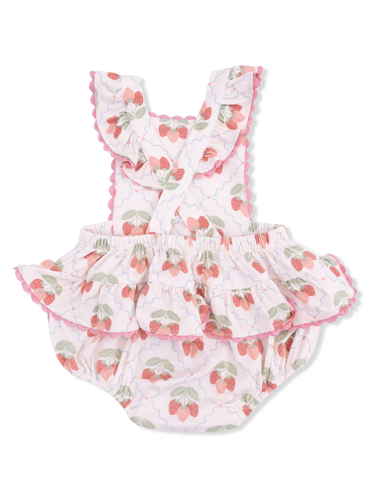 Ric Rac Ruffle Sunsuit, Sweet Strawberries - Image 2