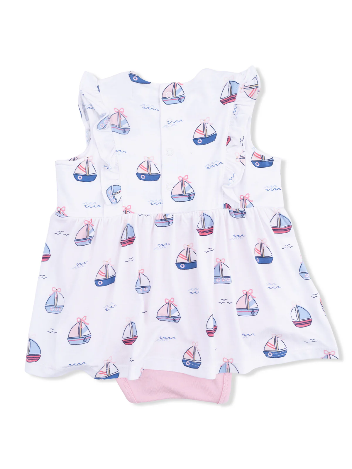 Ruffle Bodysuit Dress, Bubbly Sailboats Pink - Image 2