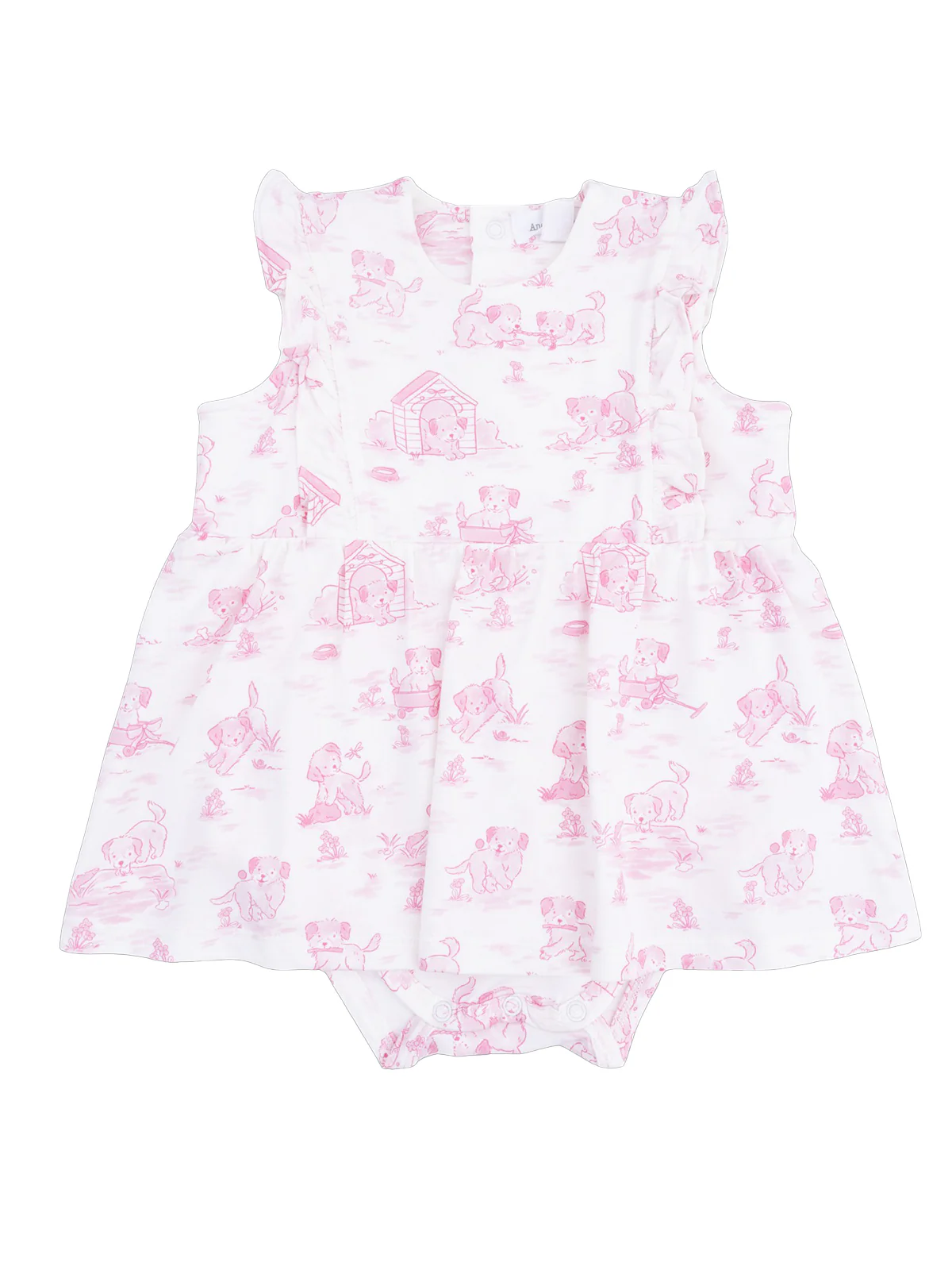 Ruffle Bodysuit Dress, Puppy Toile Pink