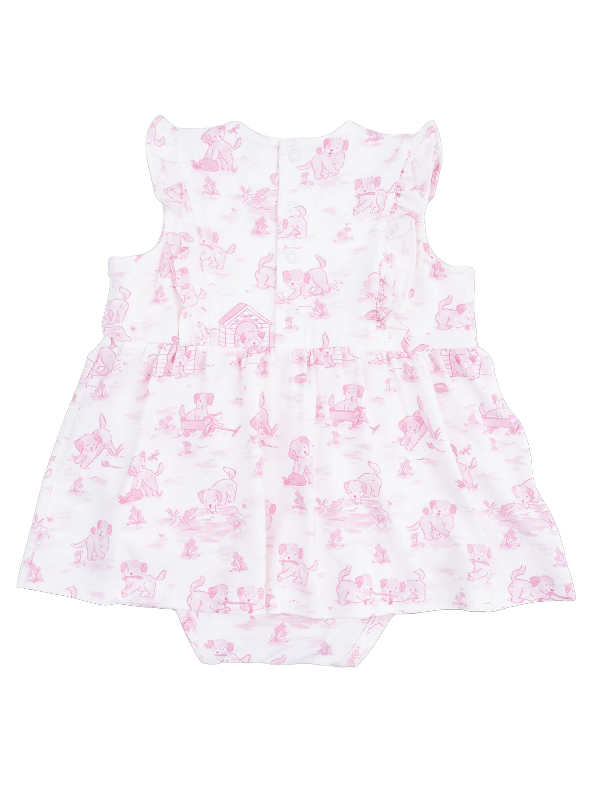 Ruffle Bodysuit Dress, Puppy Toile Pink - Image 2