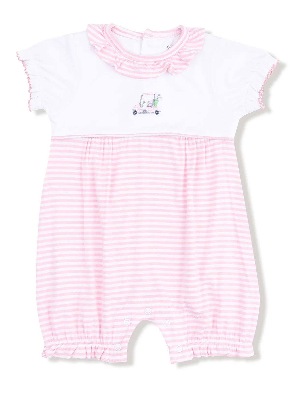 Ruffle Collar Romper, Baby Golf Carts Pink - Image 2