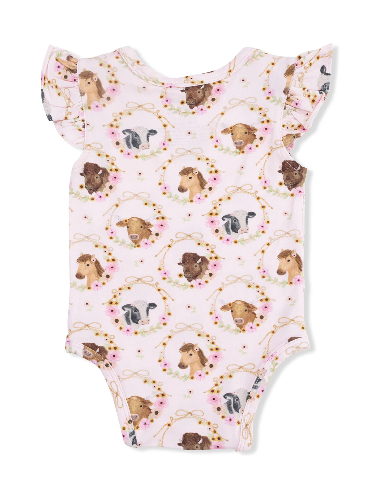 Ruffle Sleeve Bodysuit, Farm Animals Floral Cameos - Image 2