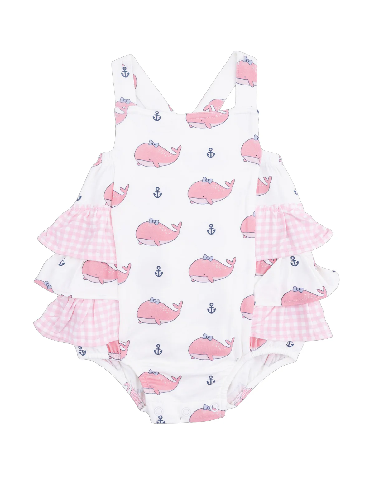 Ruffle Sunsuit, Bubbly Whale with Bow Pink