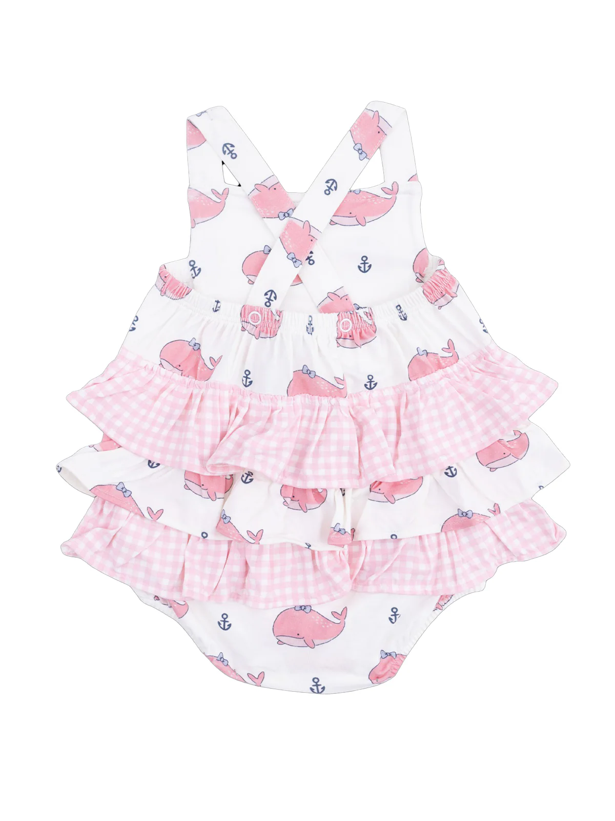 Ruffle Sunsuit, Bubbly Whale with Bow Pink - Image 2