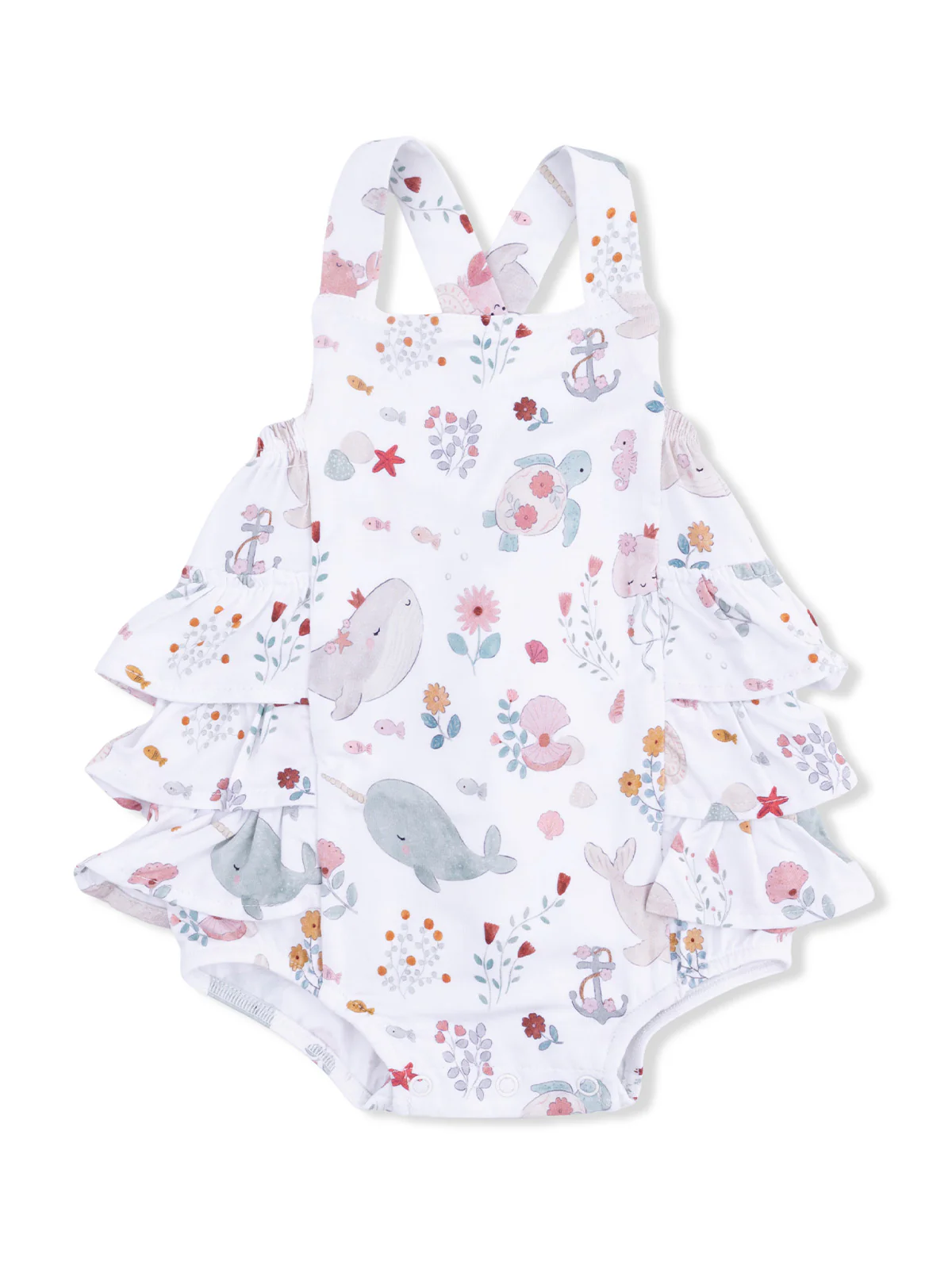 Ruffle Sunsuit, Garden Sea Creatures