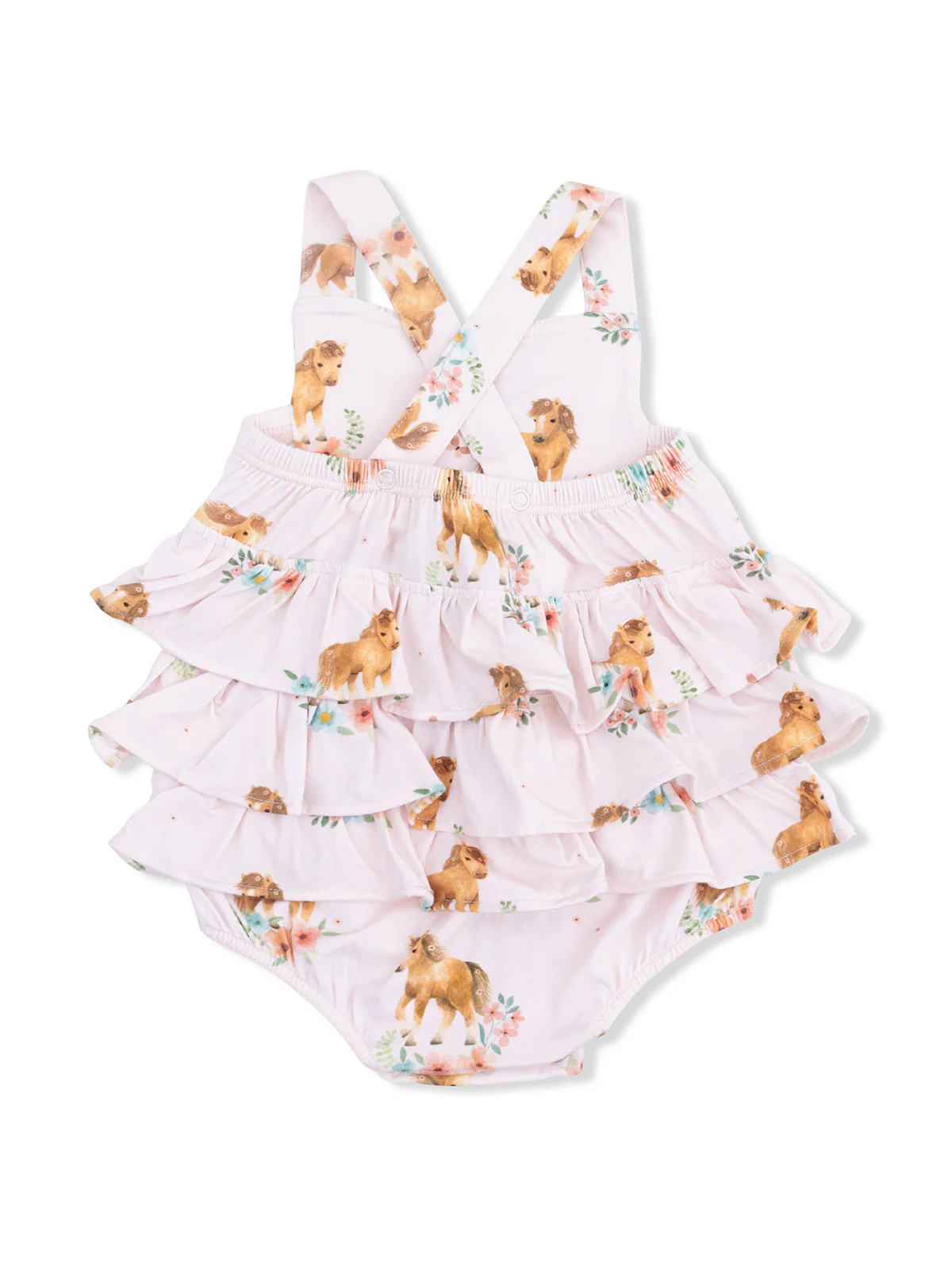 Ruffle Sunsuit, Pink Ponies - Image 2