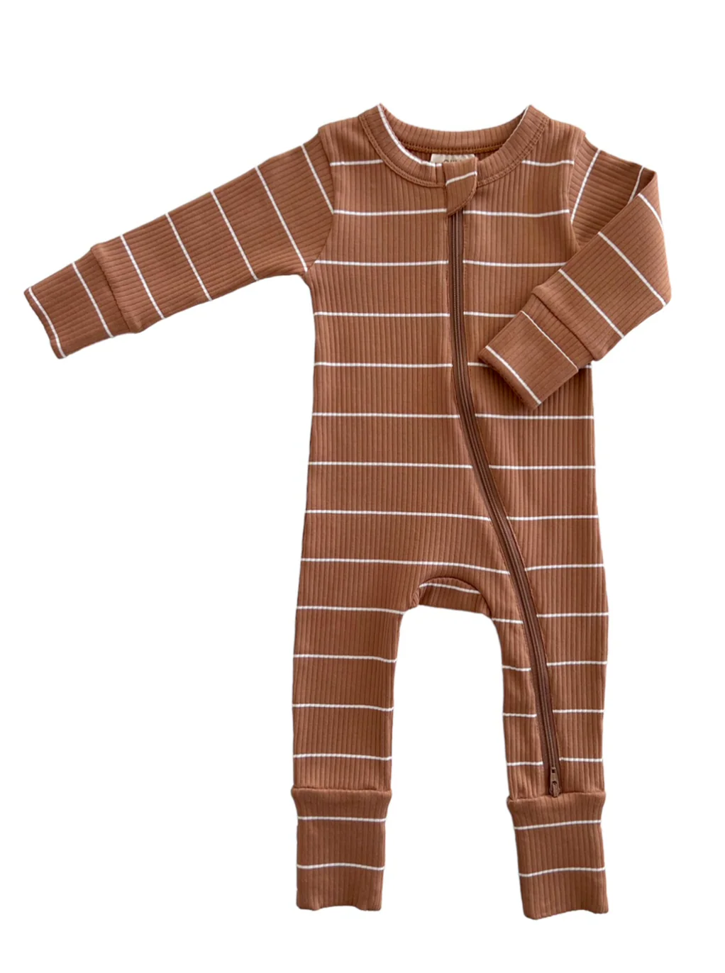 Saddle Stripe / Organic Ribbed 2-Way Zip Romper - Image 3