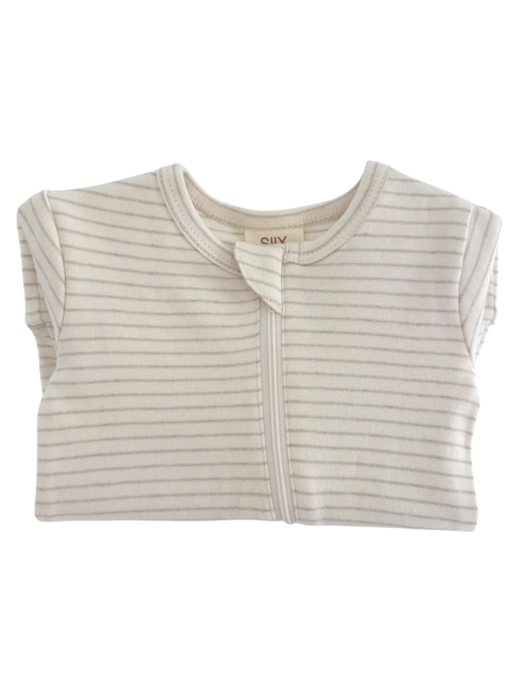 Sage Pencil Stripe / Organic 2-Way Zip Romper - Image 3