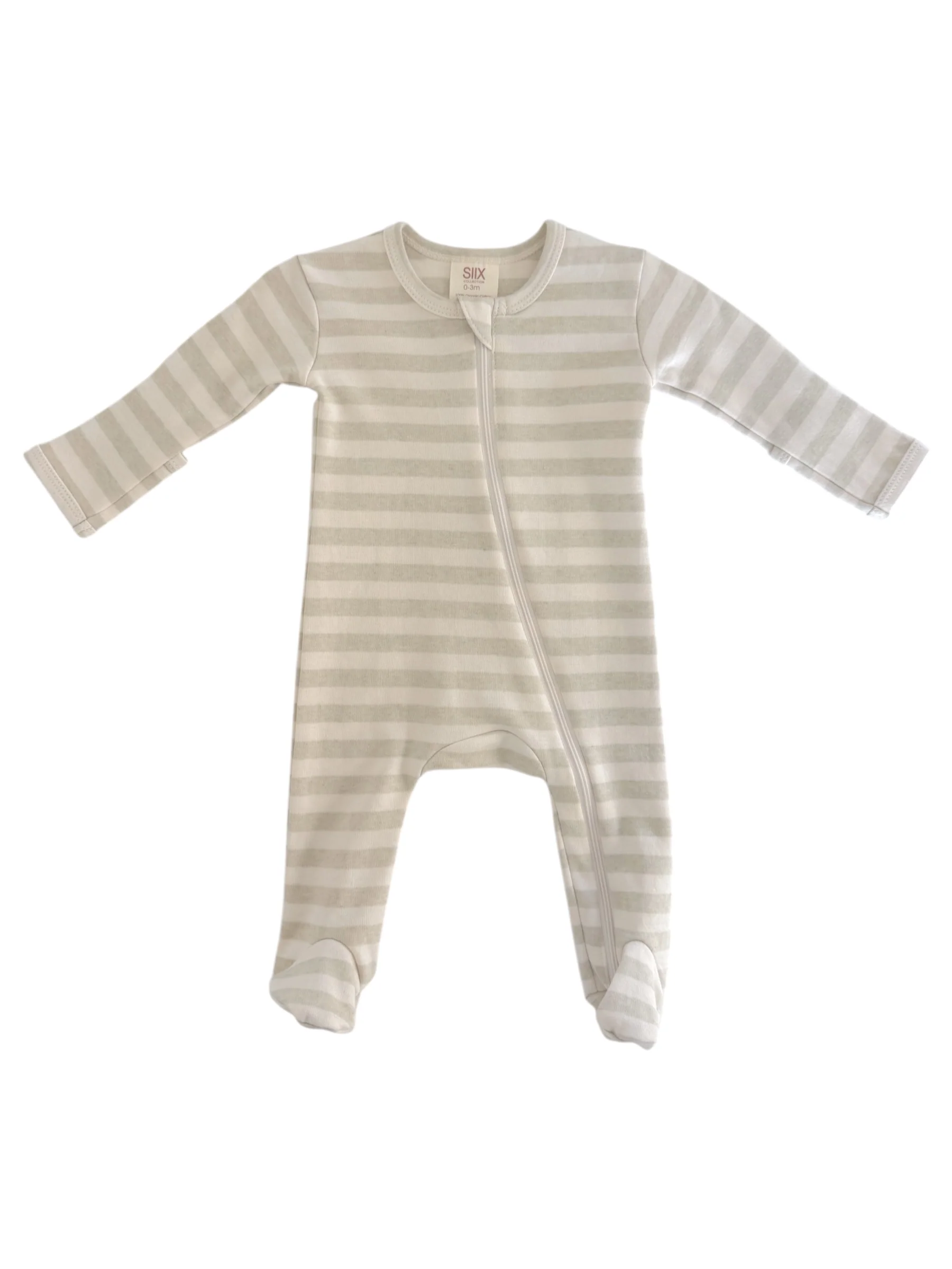 Sage Stripe / Organic 2-Way Zip Footie - Image 3