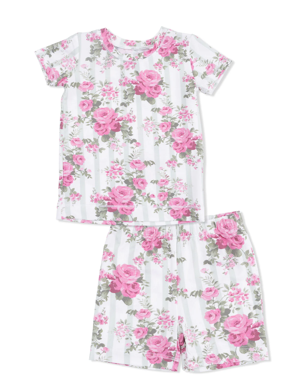 Short Loungewear Set, Cabbage Rose Stripe