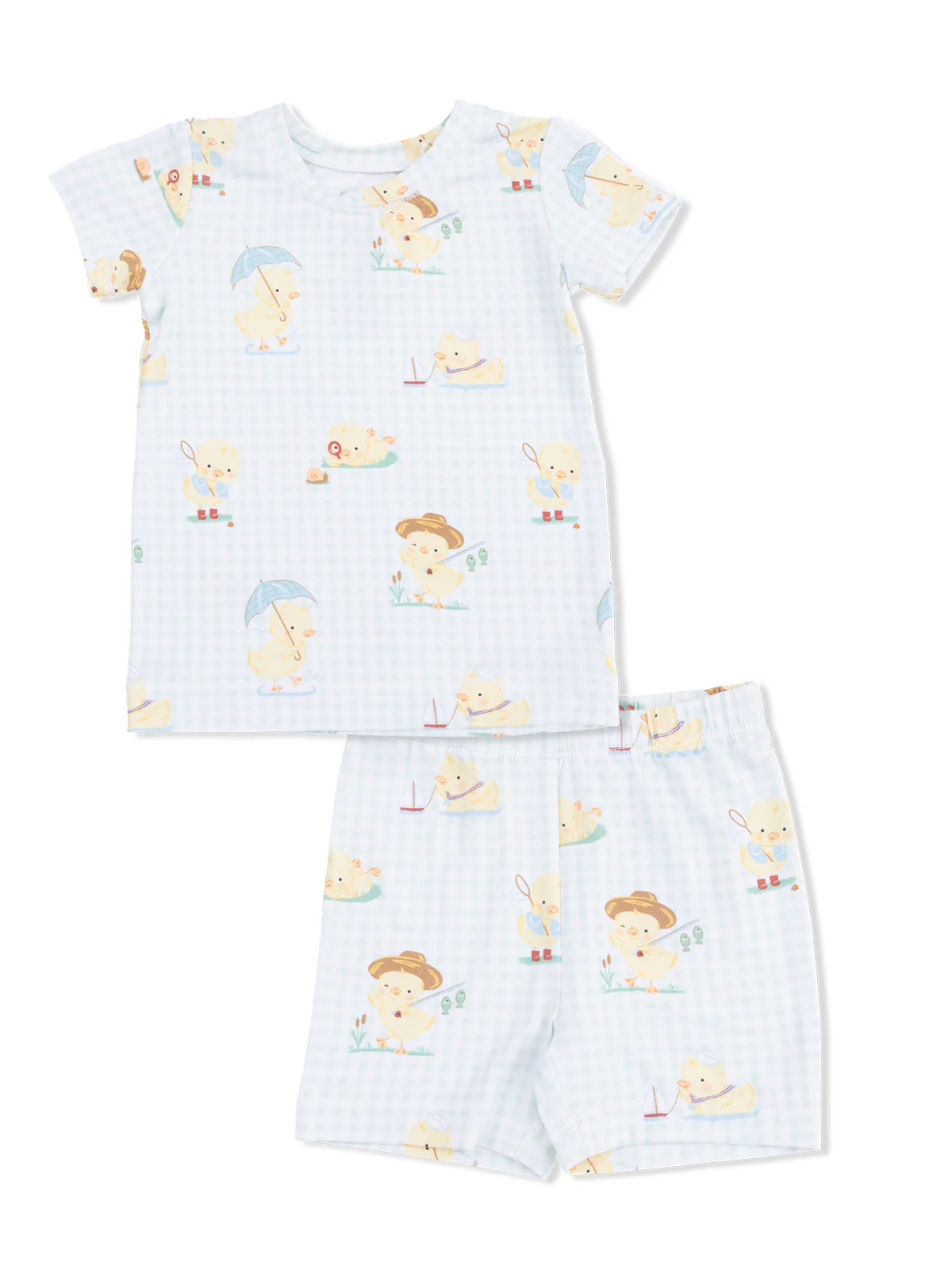 Short Loungewear Set, Vintage Spring Ducklings Green