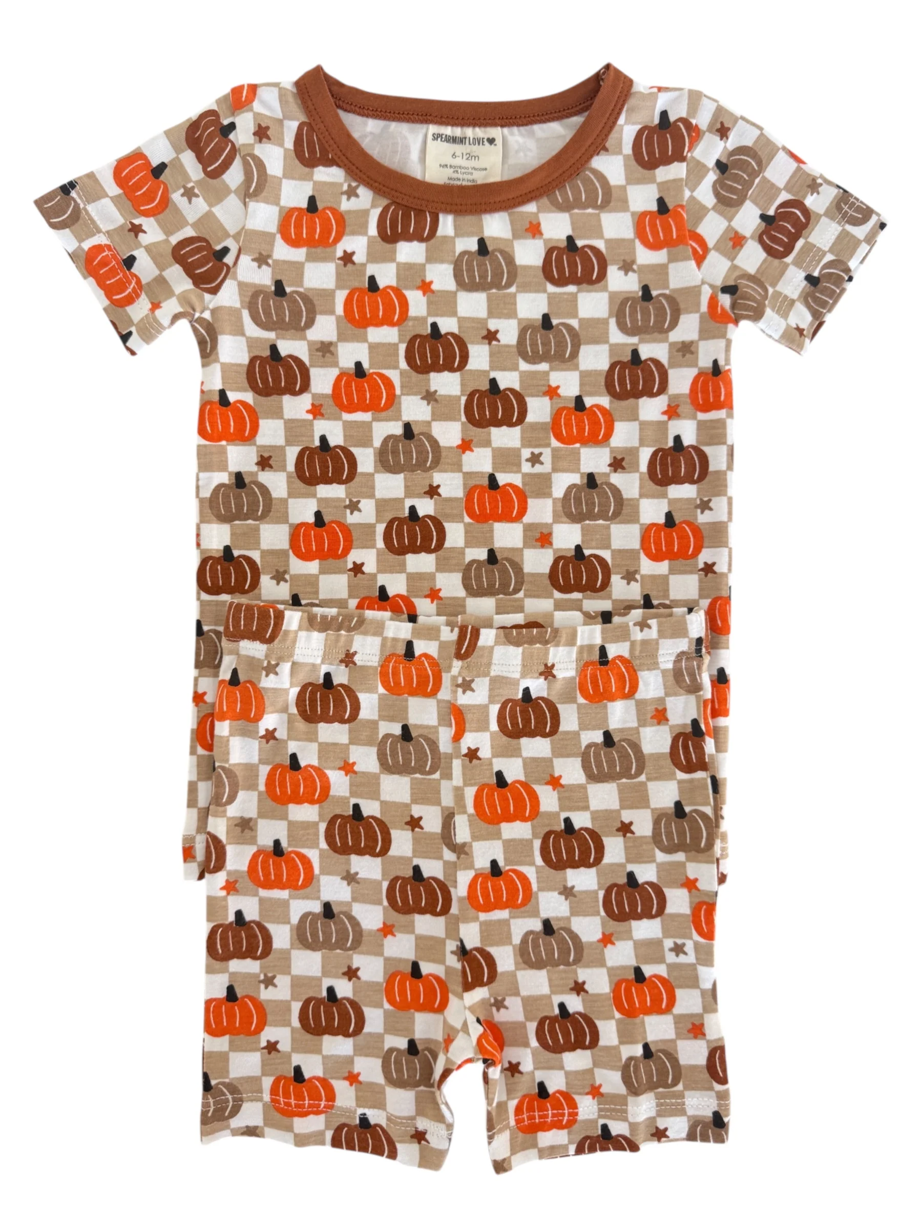 Short Sleeve 2-Piece Set, Pumpkin Checkerboard - Image 4