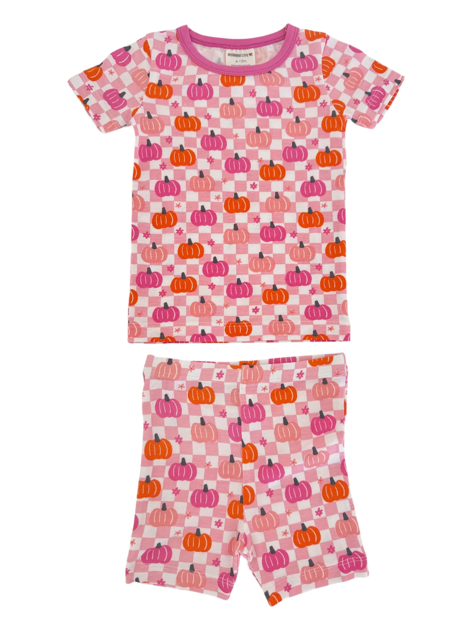 Short Sleeve 2-Piece Set, Pumpkin Checkerboard Pink - Image 2