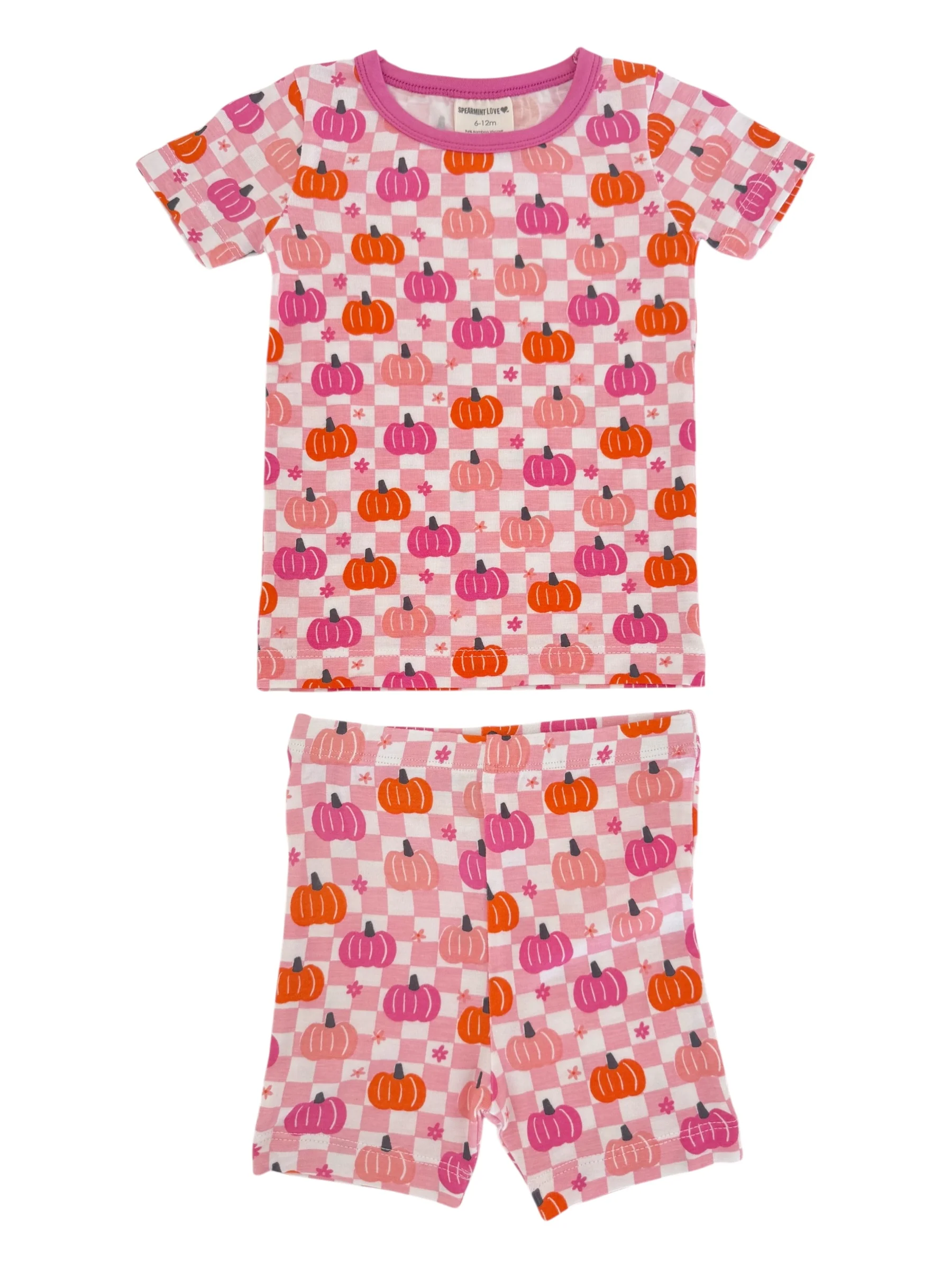 Short Sleeve 2-Piece Set, Pumpkin Checkerboard Pink - Image 4