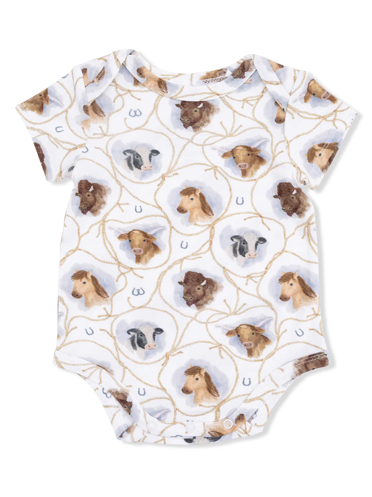 Short Sleeve Bodysuit, Farm Animals Rope Cameos