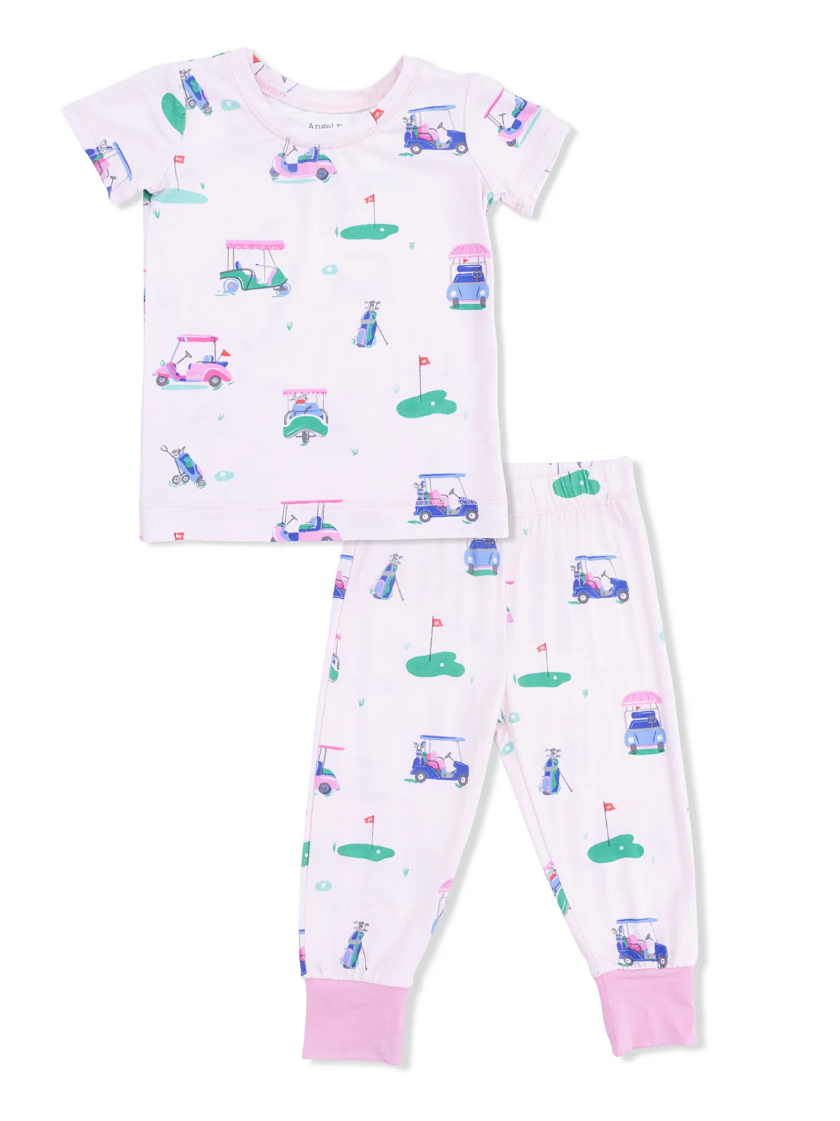 Short Sleeve Loungewear Set, Vintage Golf Carts Pink