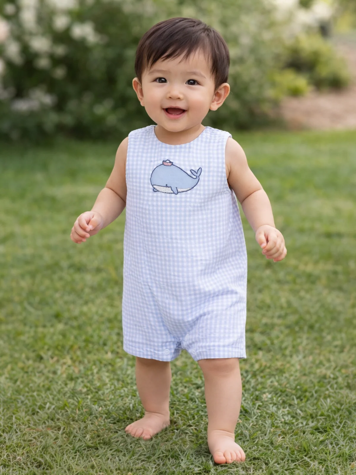 Sleeveless Jon Jon Shortie, Bubbly Sailor Whales Blue