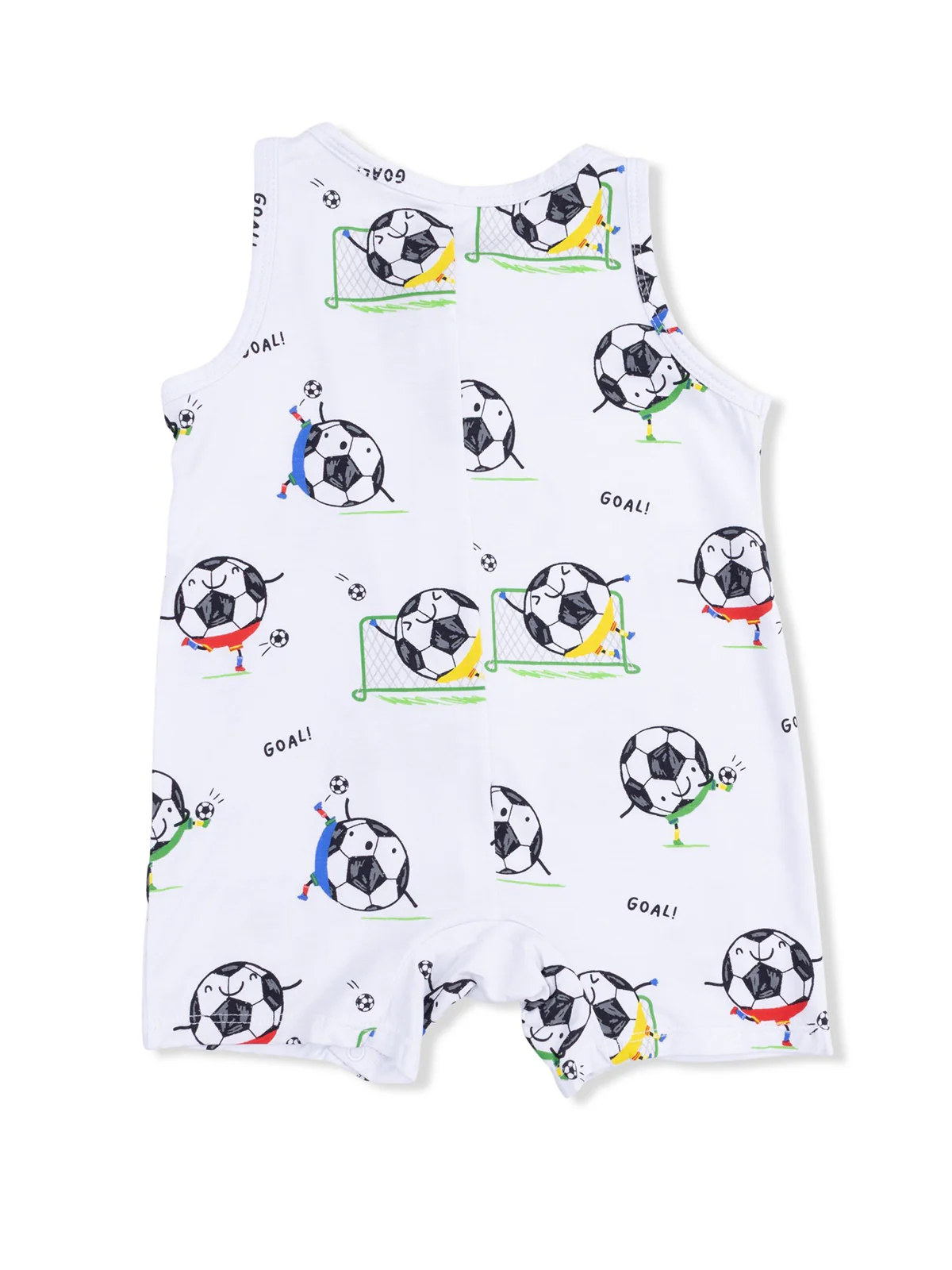 Sleeveless Shortie Romper, Soccer Balls Playing Soccer Blue - Image 2