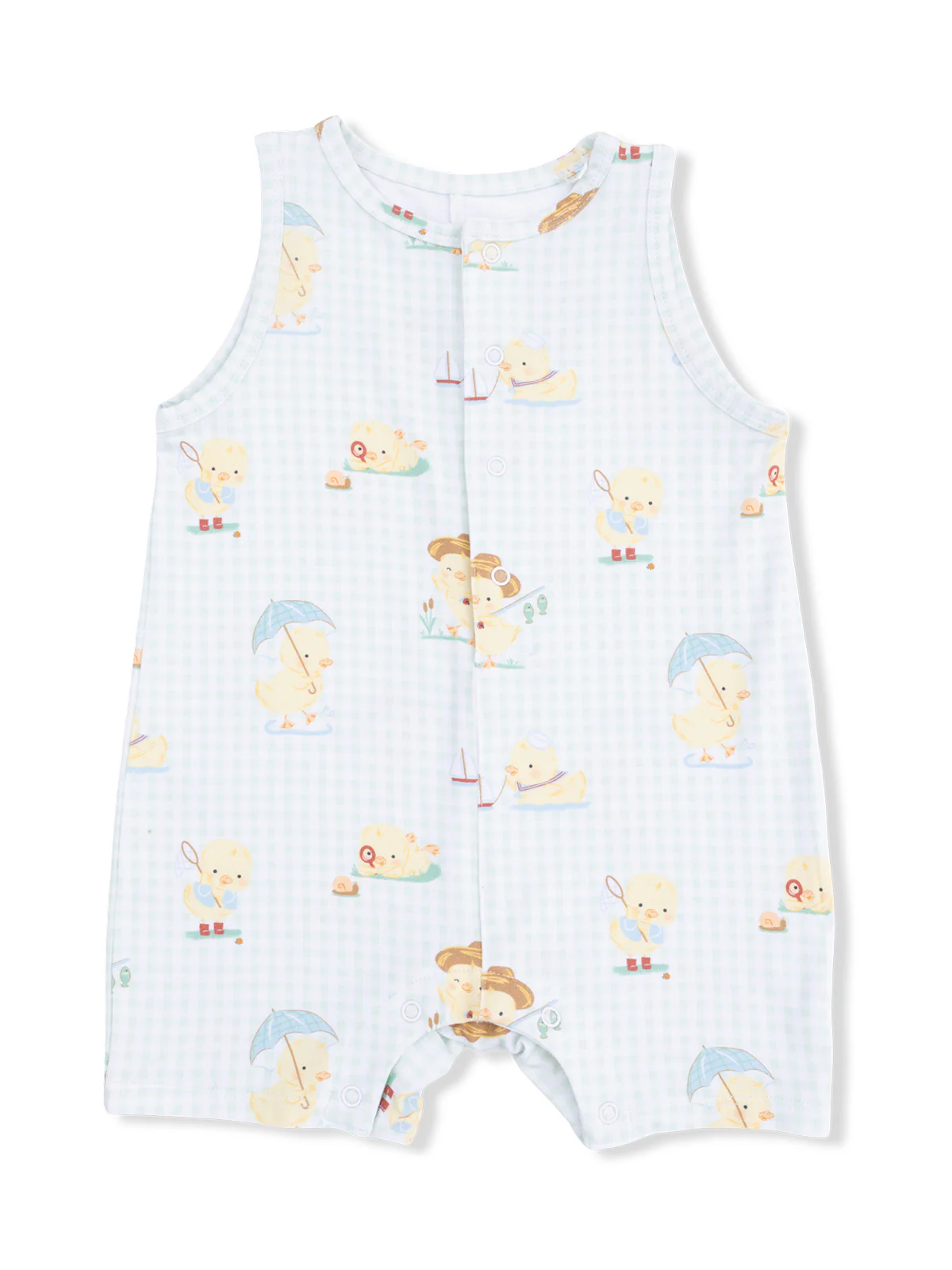 Sleeveless Shortie Romper, Vintage Spring Ducklings Green