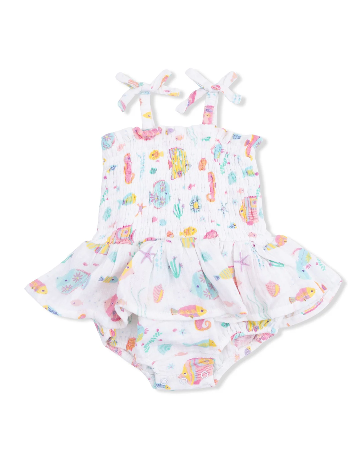 Smocked Bubble w/ Skirt, Sunny Coral Reef Fish