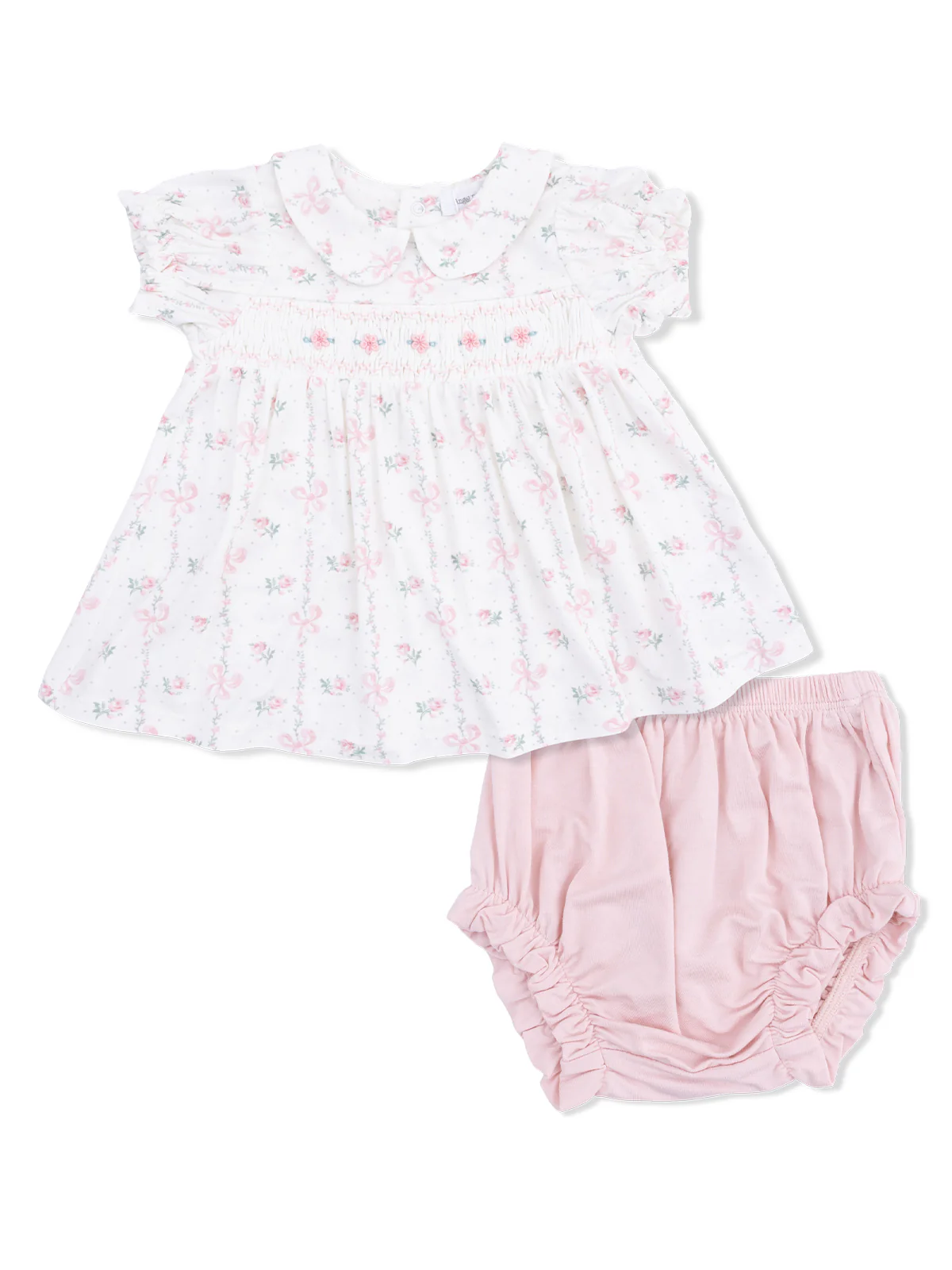 Smocked Dress Set, Dainty Buds and Bows