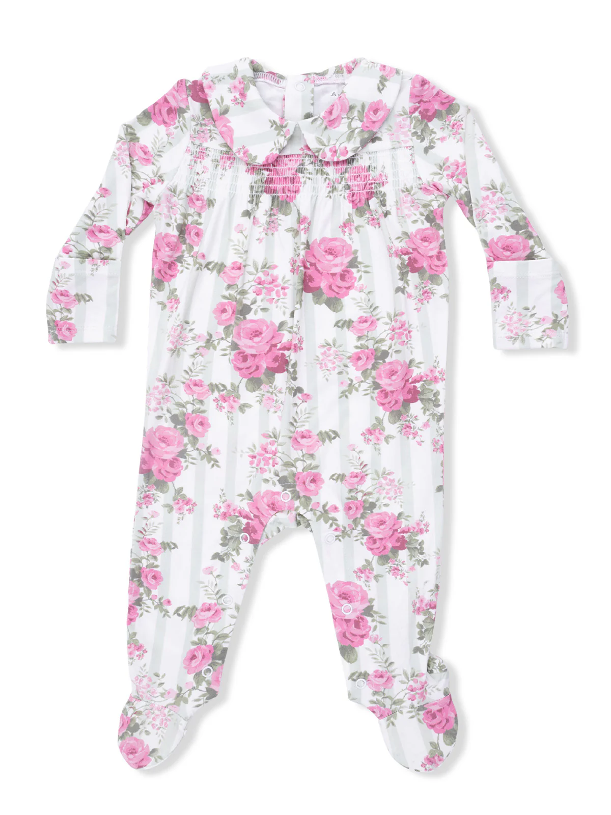 Smocked Peter Pan Footie, Cabbage Rose Stripe