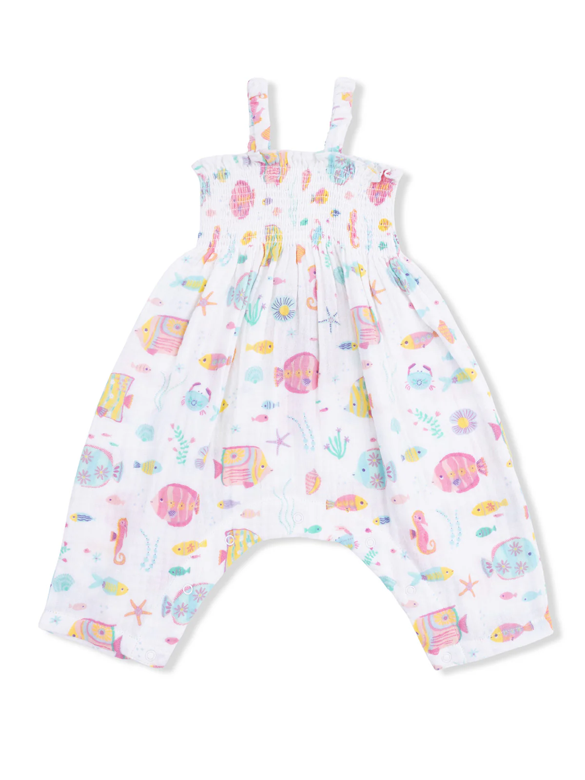 Smocked Romper, Sunny Coral Reef Fish - Image 2