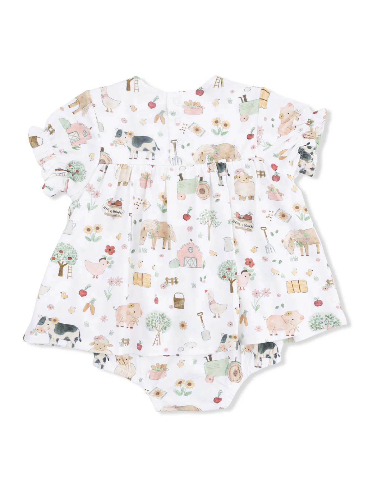 Smocked Ruffle Bubble with Skirt, Cute Farm Animals Pink - Image 2