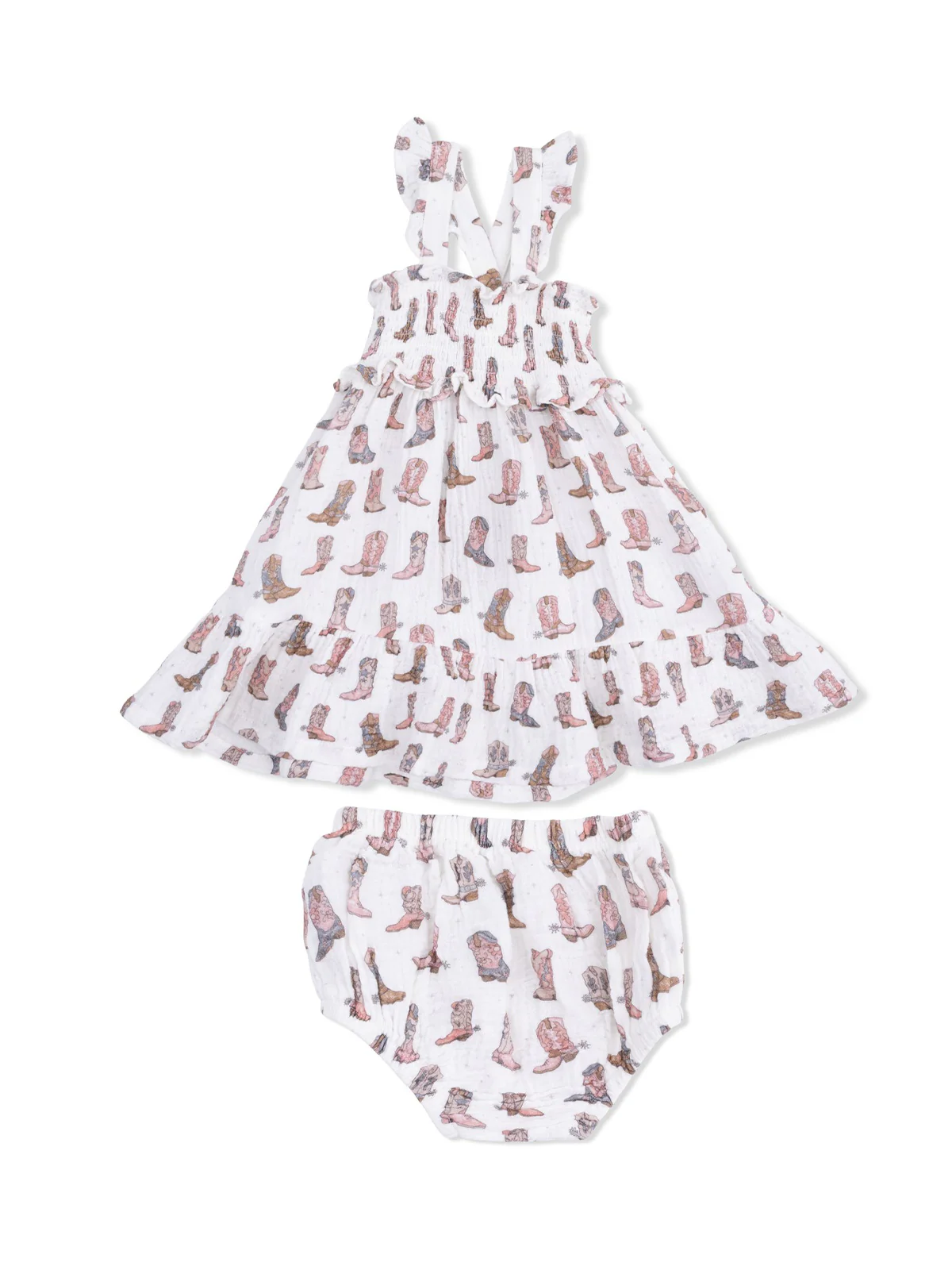 Smocked Ruffle Sundress & Bloomer, Cowgirl Boots