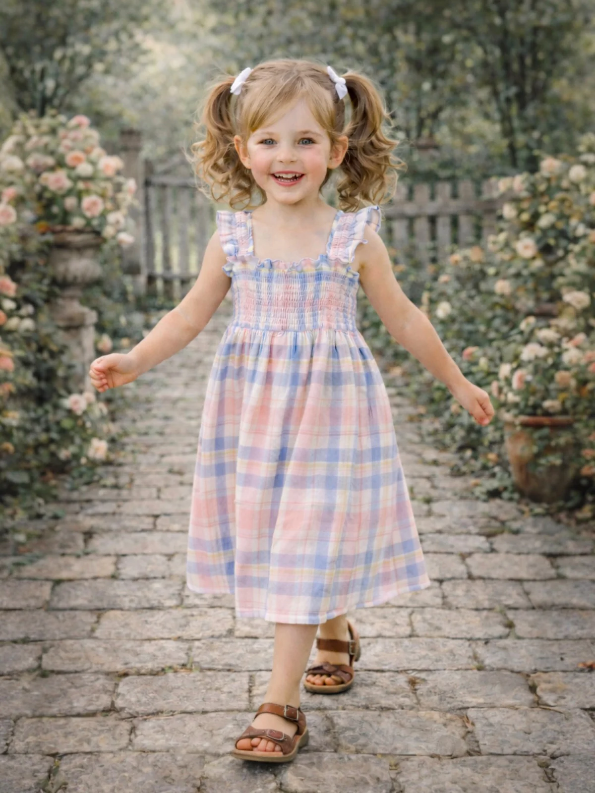 Smocked Sundress & Bloomer, Dusty Plaid