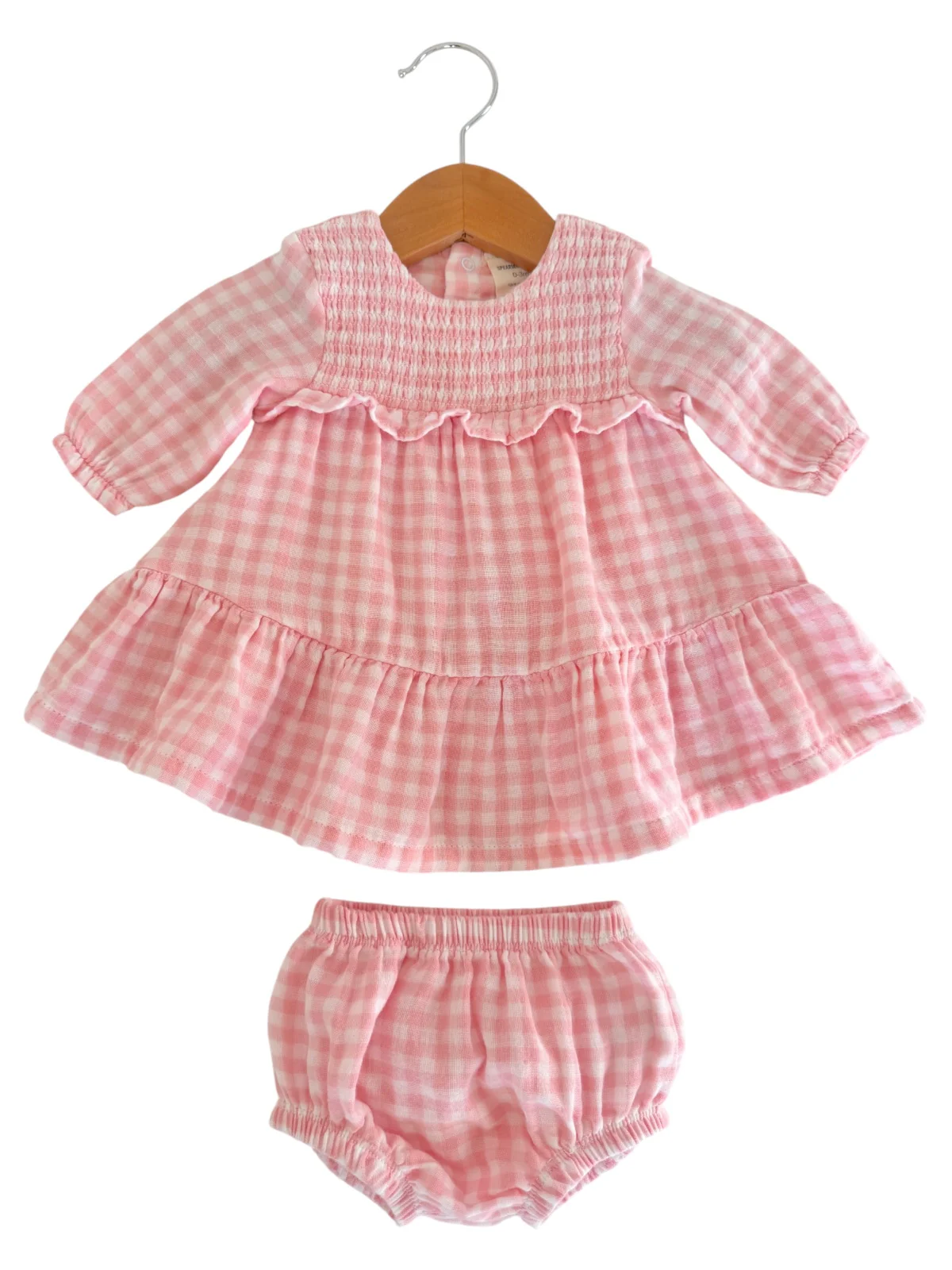Smocked Ruffle Tiered Dress & Bloomer, Pink Gingham - Image 2