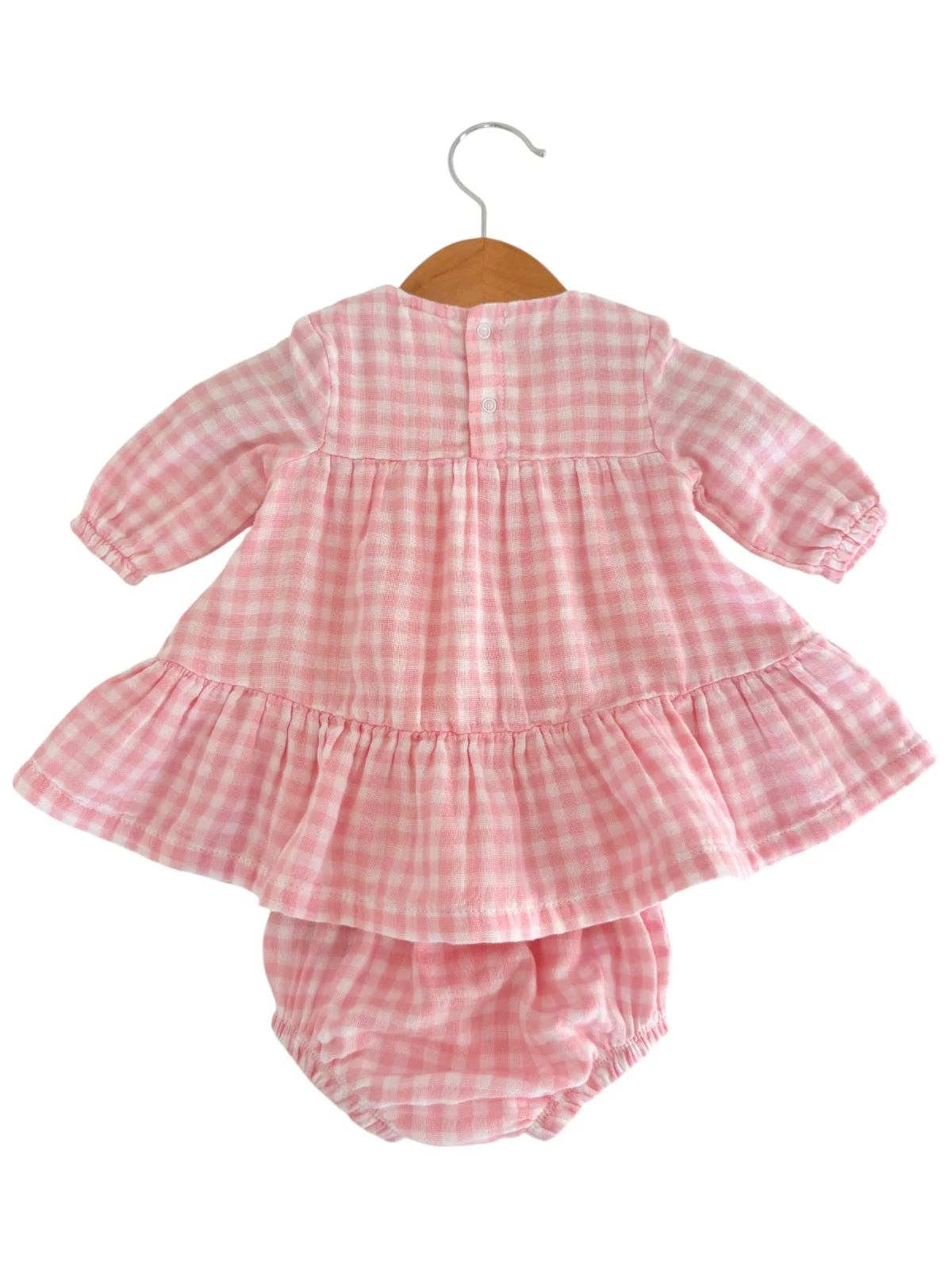 Smocked Ruffle Tiered Dress & Bloomer, Pink Gingham - Image 3