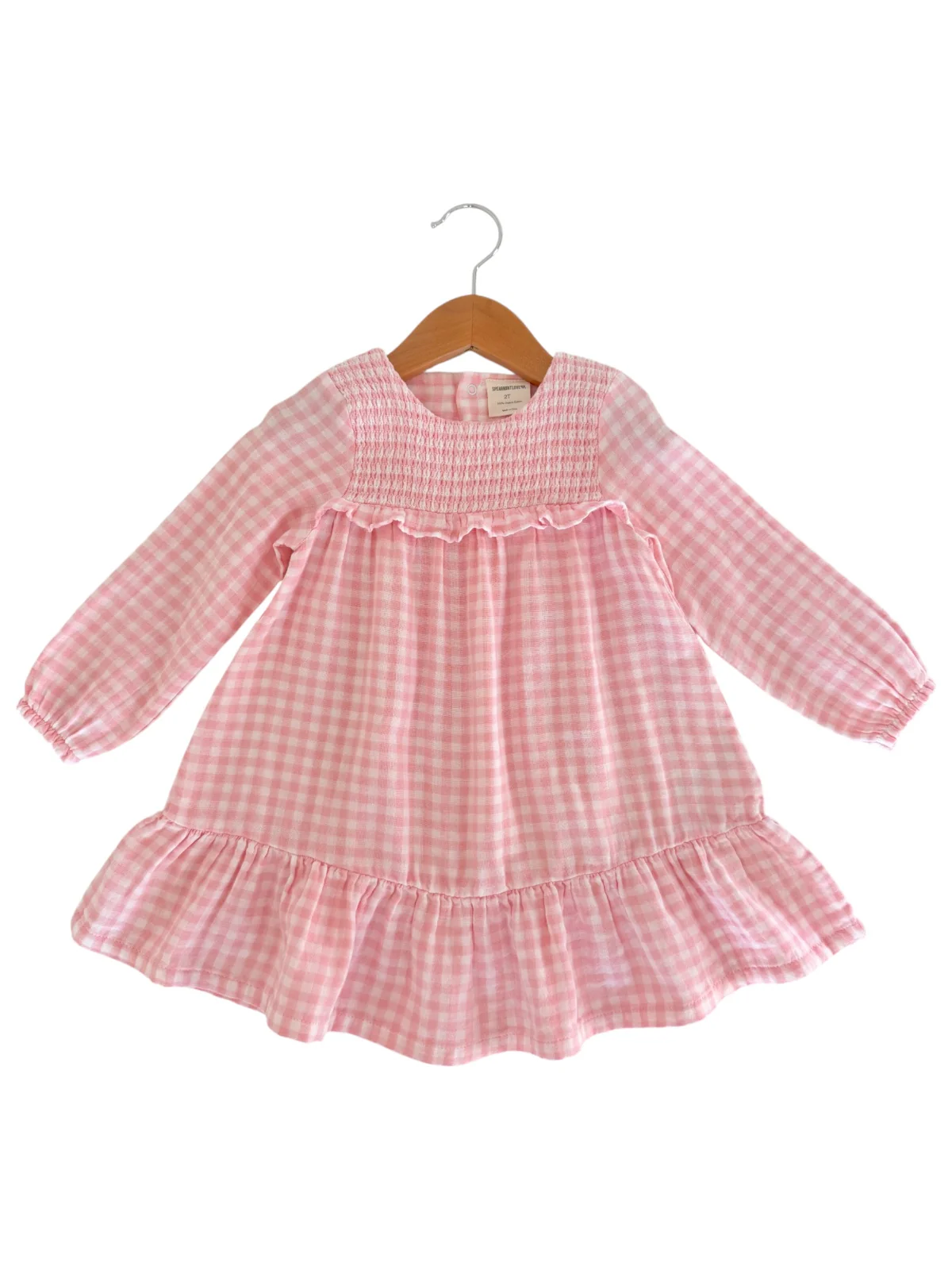 Smocked Ruffle Tiered Dress, Pink Gingham - Image 2