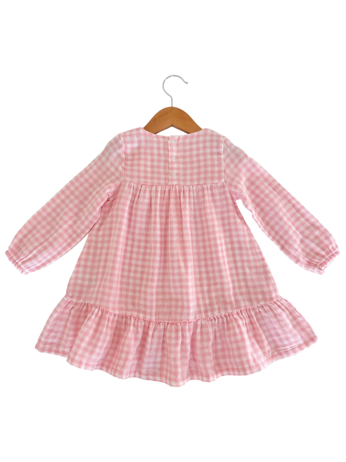 Smocked Ruffle Tiered Dress, Pink Gingham - Image 3