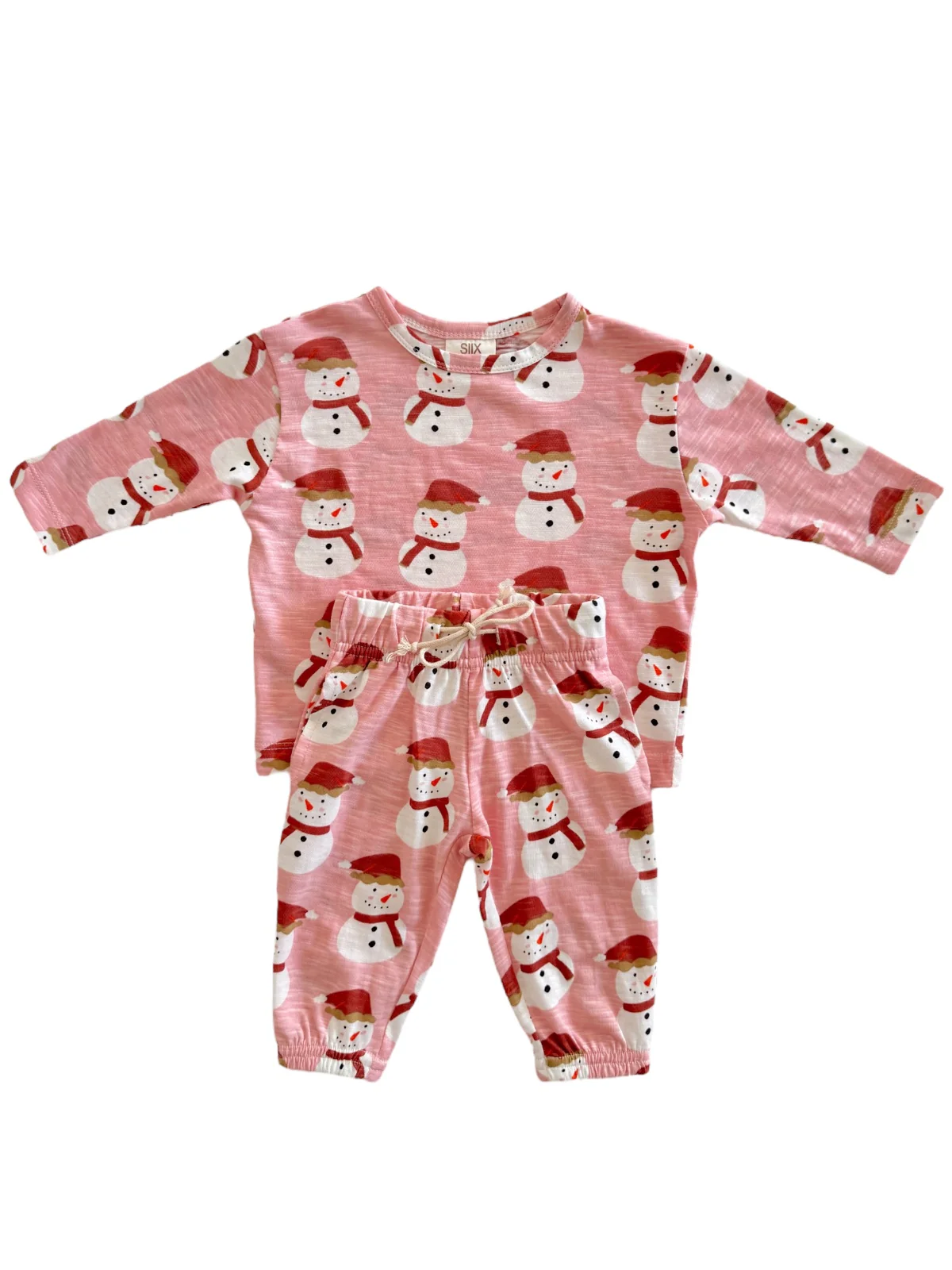 Snowman Pink / Organic Long Sleeve Tee & Pant Set - Image 4